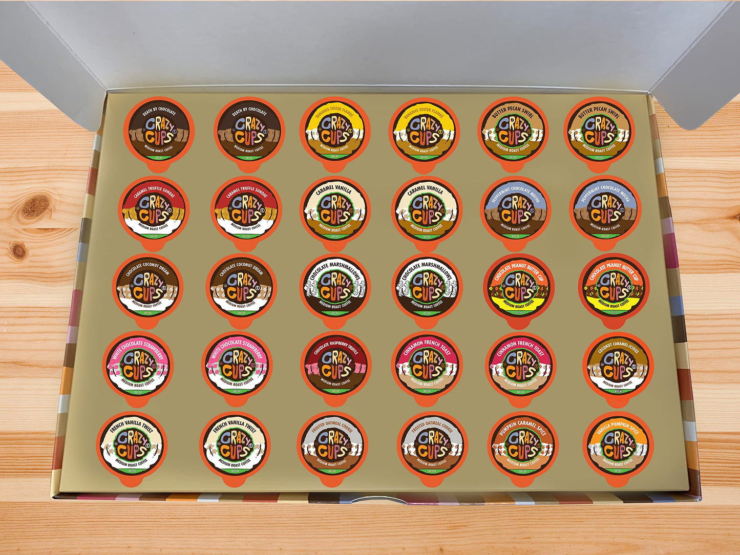 Crazy Cups Decaf Flavored Coffee Gift Box, Assorted K-Cups, Medium Roast, 30 Count, Brown