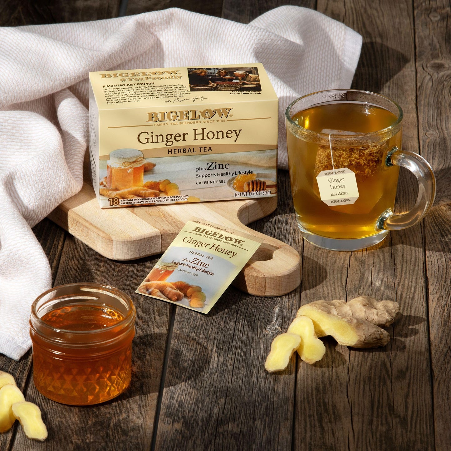 Bigelow Tea Ginger Honey plus Zinc, Herbal Tea, 18 Count (Pack of 6), 108 Total Tea Bags