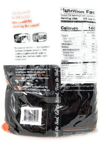 Wild Dutchman Sunflower Seeds, Non GMO, Low Salt Keto Friendly, Original Flavor - 3 Pound Resealable Bag
