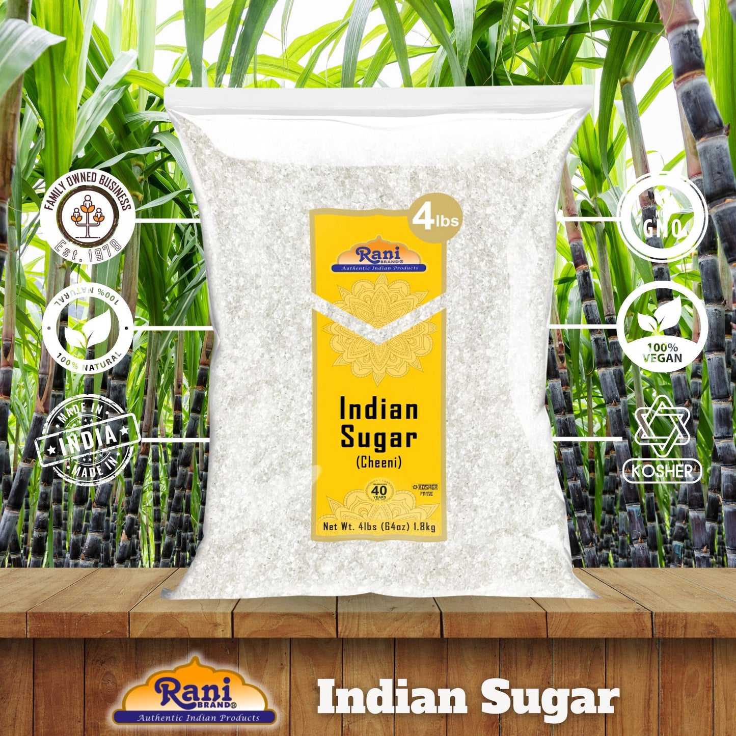 Rani Indian Sugar Khand (Khandsari) - All Natural, Gluten Friendly, Vegan, NON-GMO, Kosher, 64oz (4lbs)