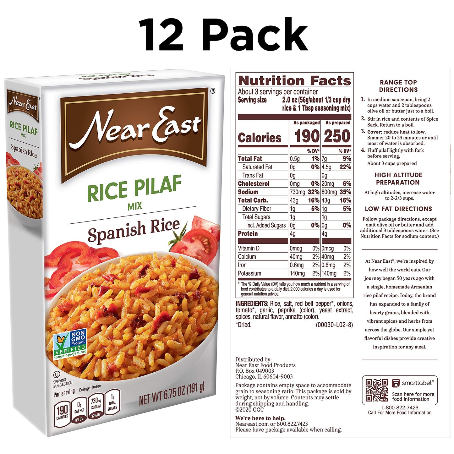Near East Rice Pilaf Mix, Spanish Rice, 6.75Oz Boxes (12 Pack)