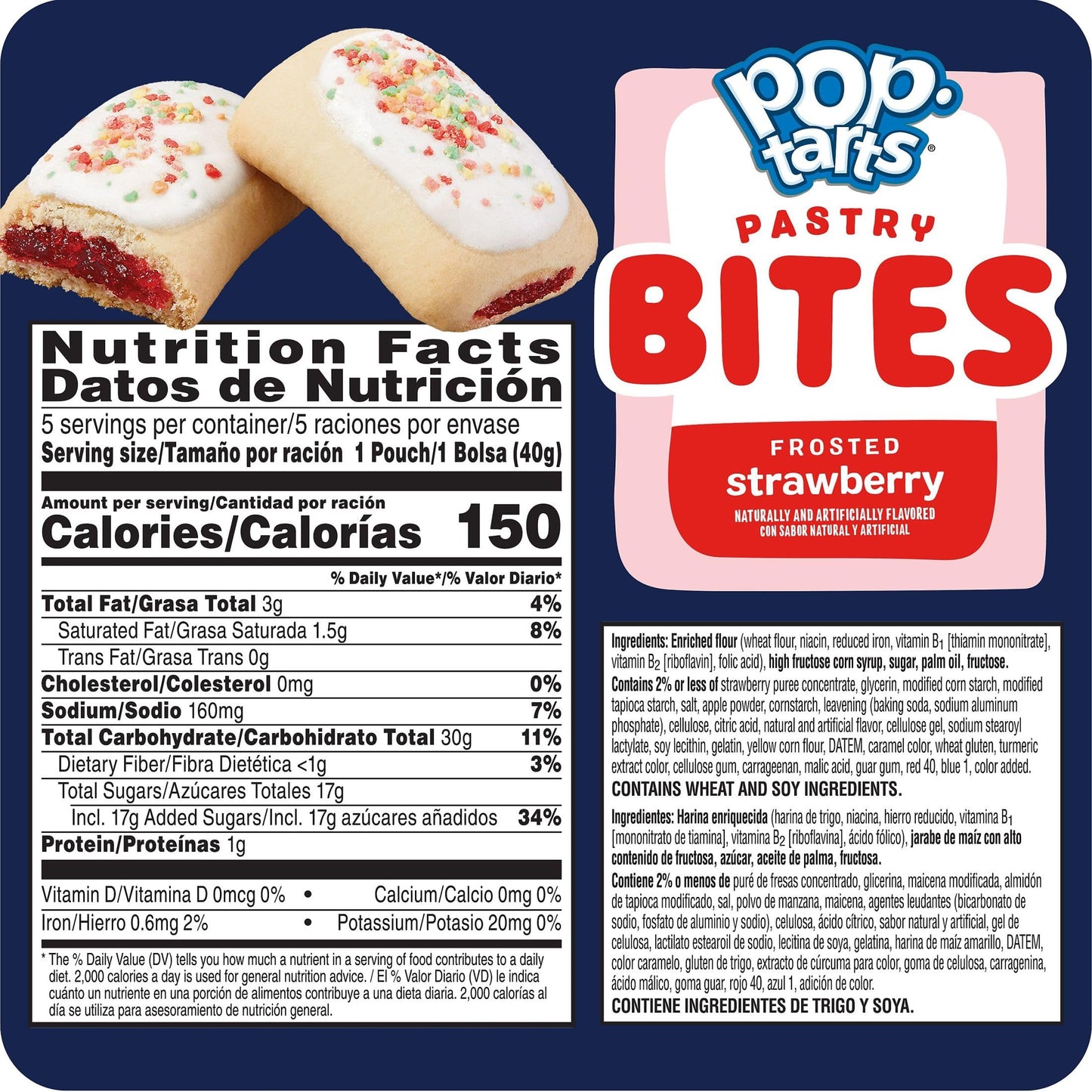 Pop-Tarts Baked Pastry Bites, Kids Snacks, School Lunch, Frosted Strawberry (5 Boxes, 25 Pouches)