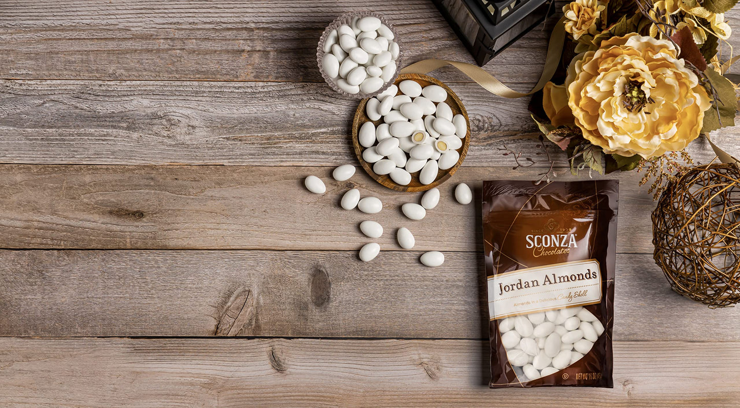 Sconza Jordan Almonds | White Candy Coated California Almonds | Wedding, Bridal And Baby Shower Snack | Made In The Usa | Pack O