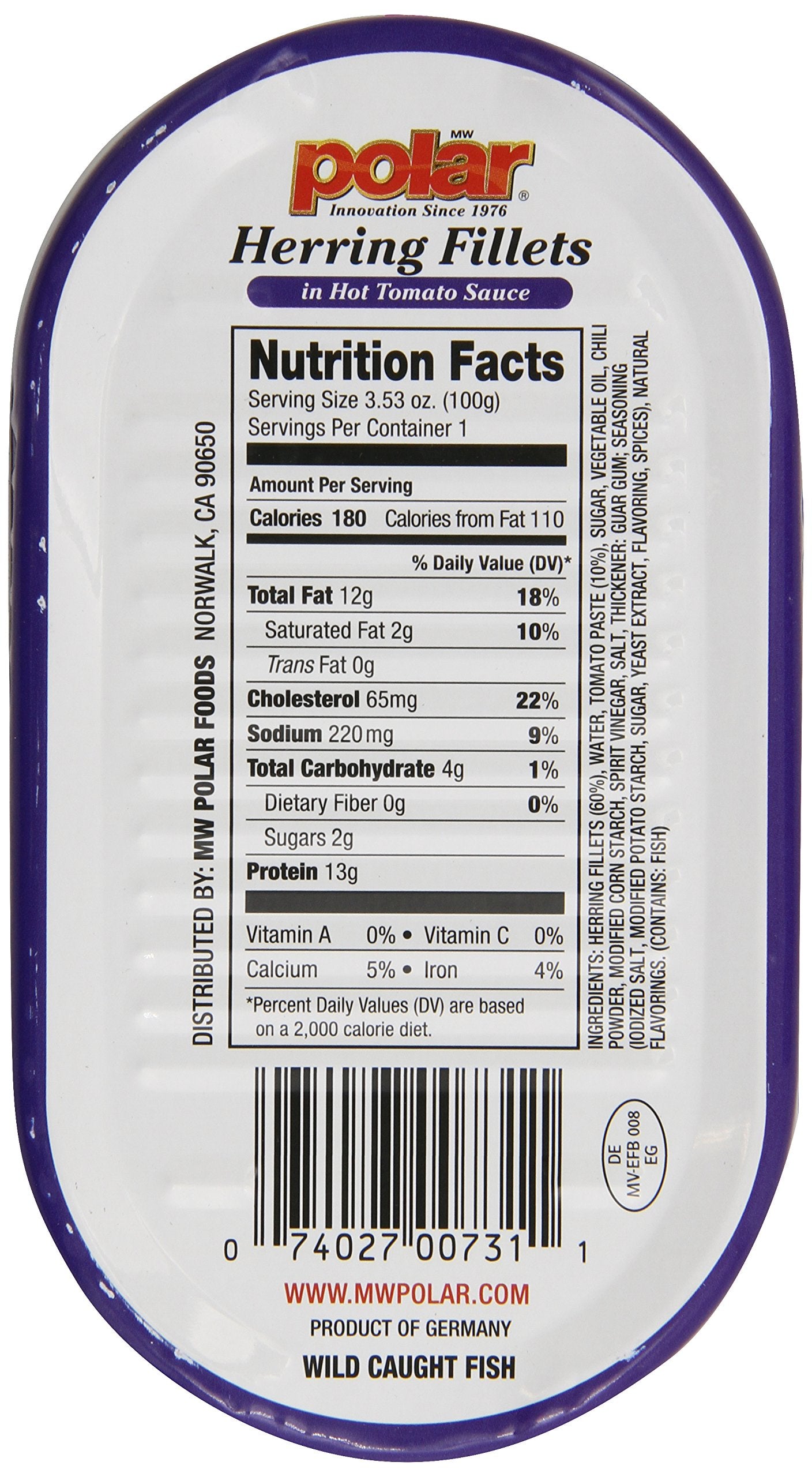 MW Polar Herring, Hot Tomato Sauce, 3.53-Ounce (Pack of 18)