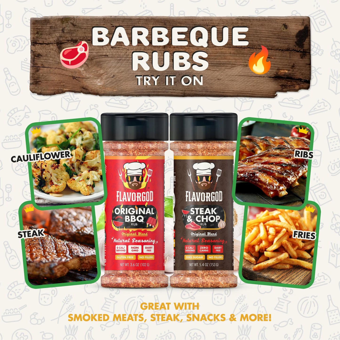 Flavor God Rubs Combo Pack - Dry Rub Seasoning Gift Set, 4 Pack - Original BBQ, Jamaican Jerk, Honey BBQ, Low Sodium