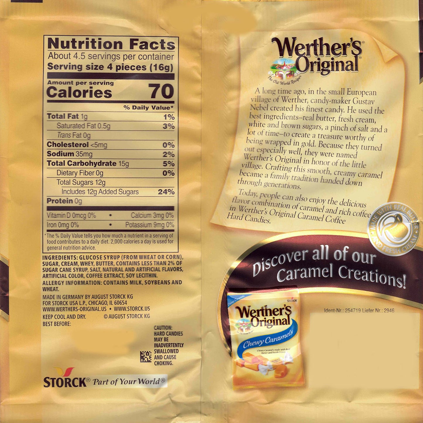 Aromatik Werthers Original Hard Candy, Caramel Coffee Flavor, 1 lb Resealable Pouch