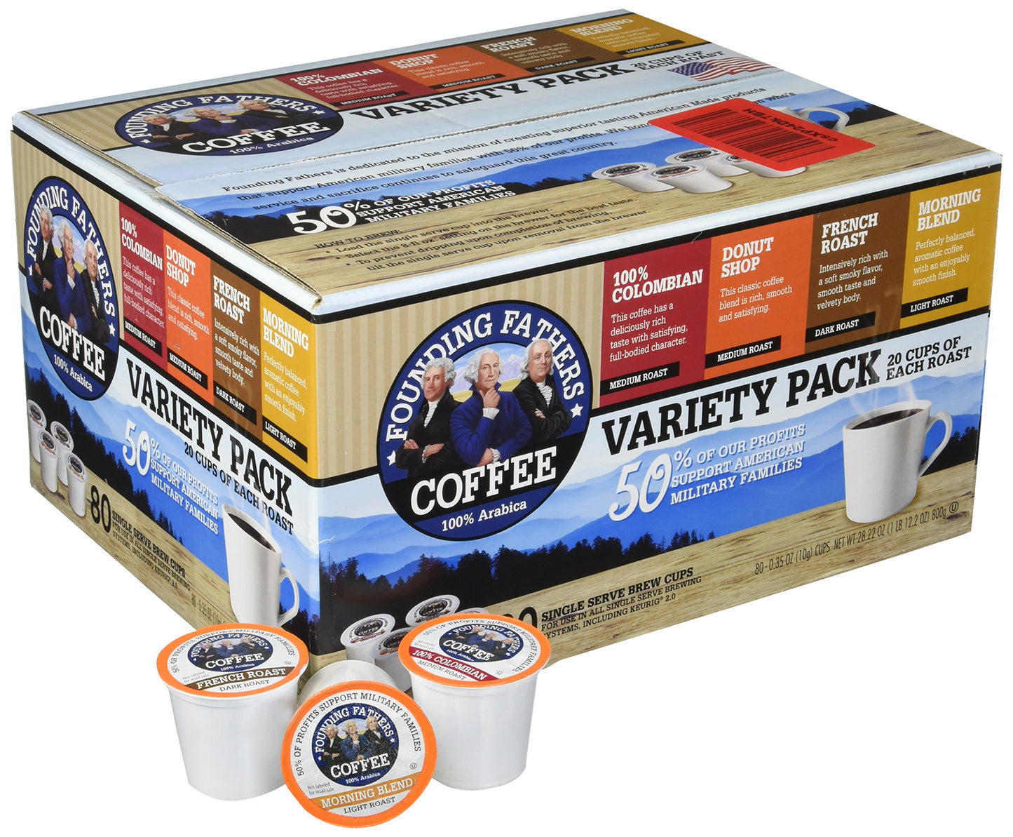 Founding Fathers Coffee Single Serve Pods, Variety Pack, 80 Count for Keurig 2.0