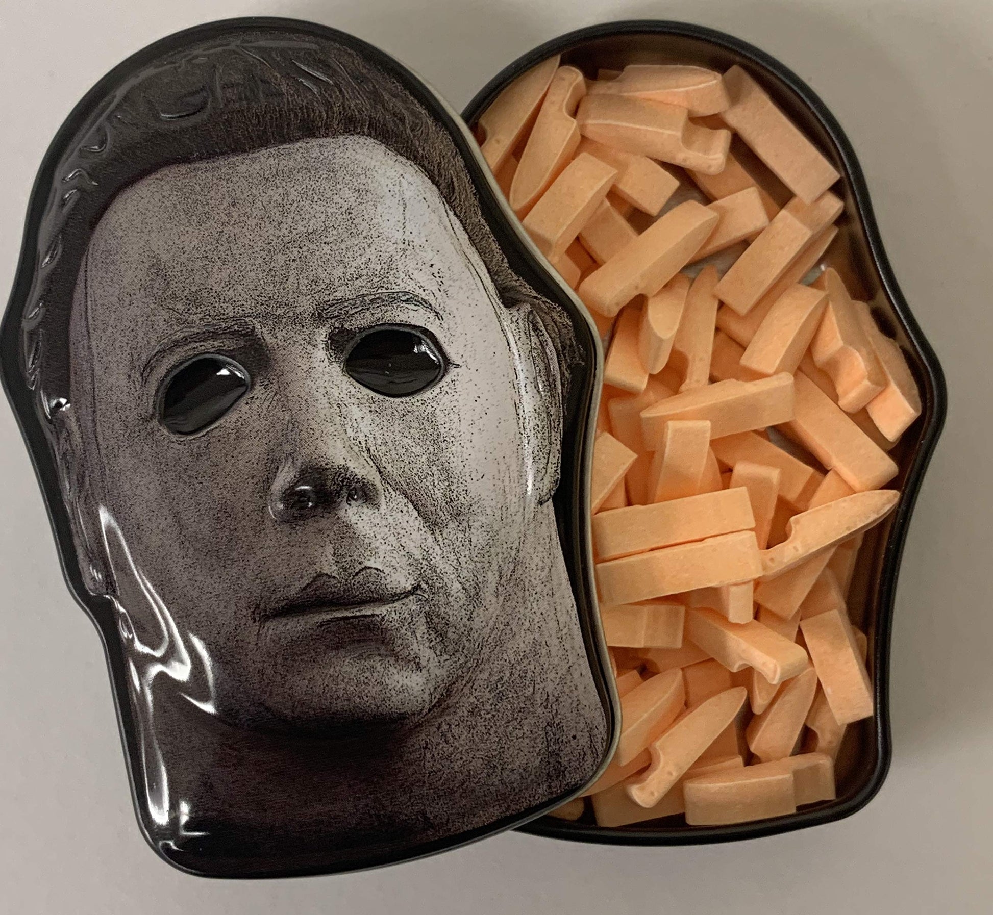 Halloween Ii Slasher Mask Candy - One (1) Collectible Michael Myers Mask Tin- Butcher Cutting Tool Sour Orange Flavor