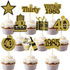 Gyufise 36Pcs Happy 40th Birthday Cupcake Toppers Glitter Black Gold Forty Hello 40 Vintage 1985 Cupcake Picks Cheers to 40 Year