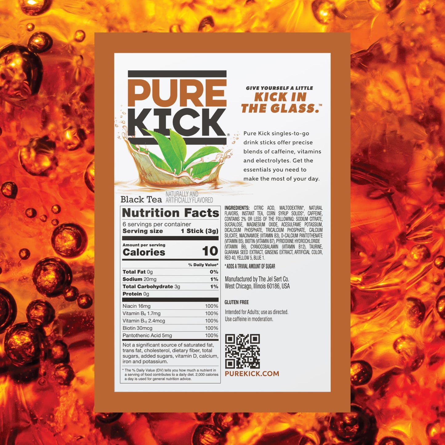 Pure Kick Energy Singles To Go Drink Mix, Black Tea, Includes 12 Boxes With 6 Packets In Each Box, 72 Total Packets