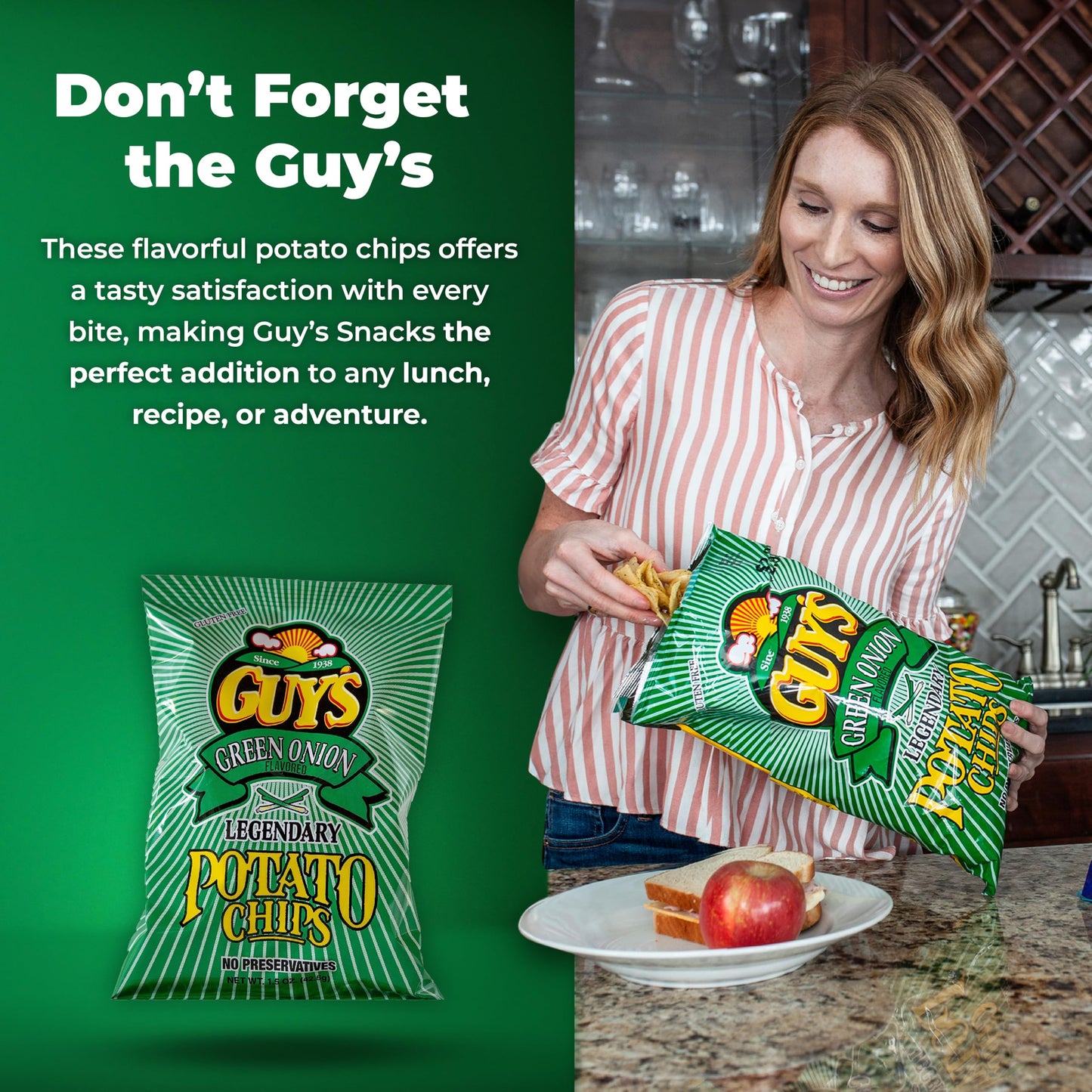 Guys Green Onion Potato Chips - Healthy & Salty Snacks W/Legendary Taste - Natural Potato Snack Chips -Tasty Snack Pack Chips -