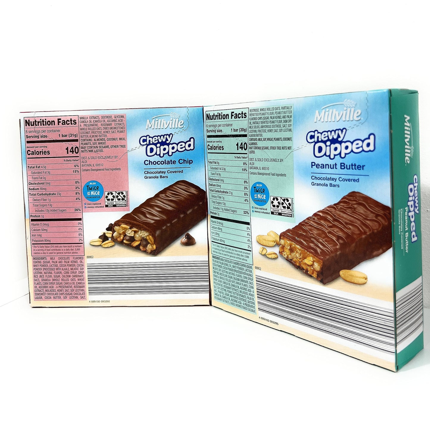 Millville Chewy Dipped Granola Bars Combo, Chocolaty Covered, 6.3oz (Pack of Four)