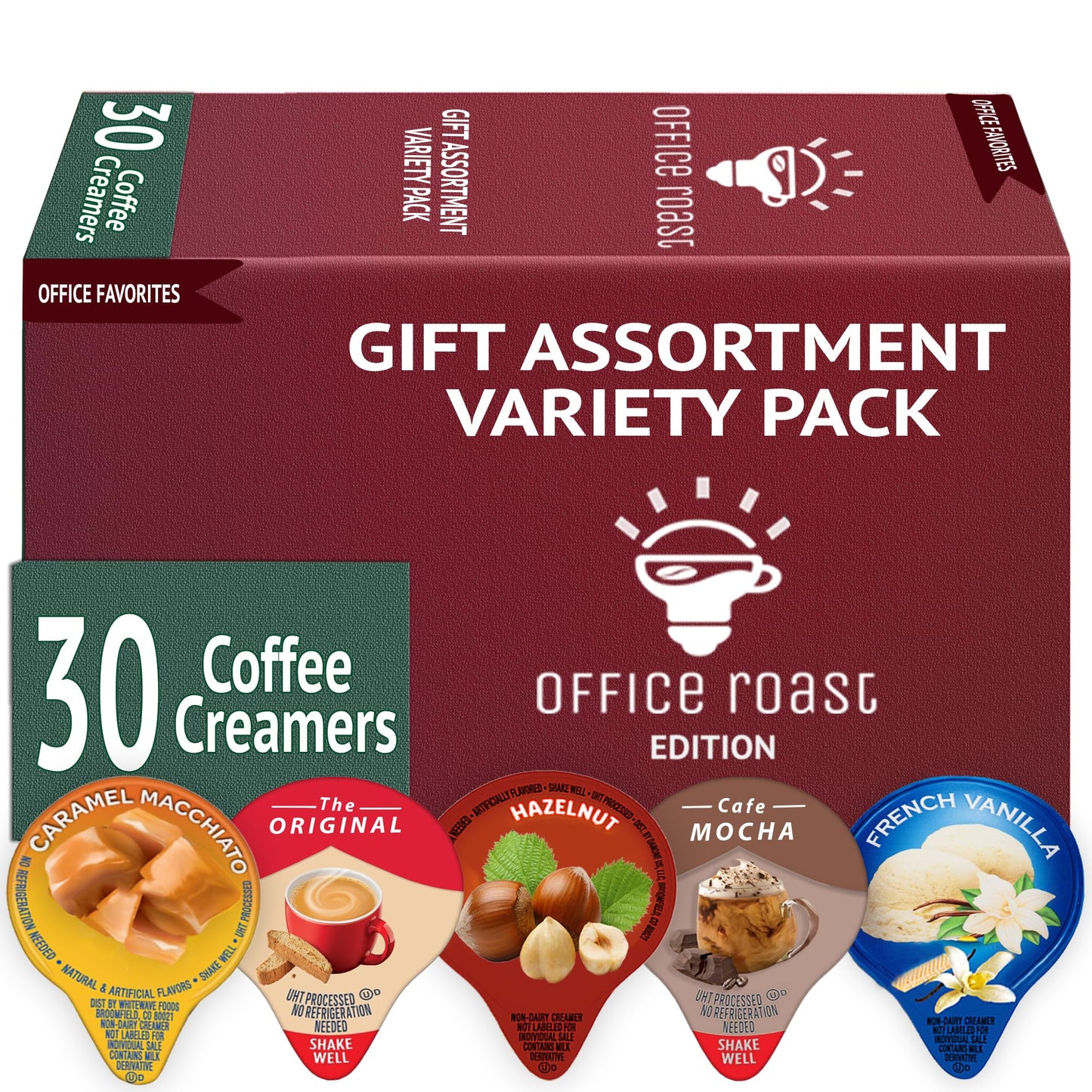 Variety Pack Creamers Liquid Creamer Singles | Gift Assortment Box | Coffee Cream | Frenh Vanilla, Cafe Mocha, Original, Hazelnut & Caramel Macchiato - No Refrigeration - Box Of 30