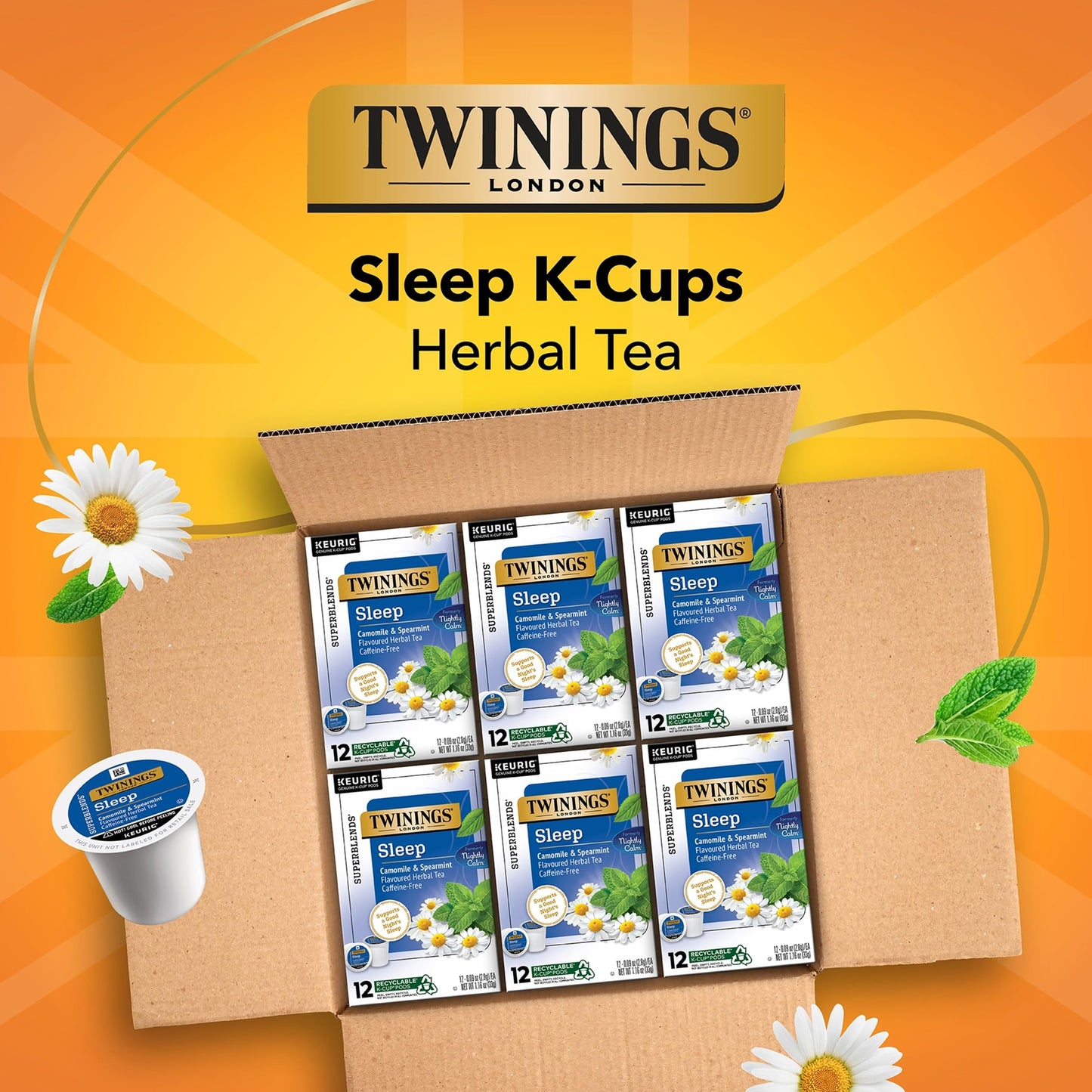 Twinings Sleep Tea K-Cup Pods, Nightly Calm, 12 Count (Pack of 6) - Compatible with Keurig