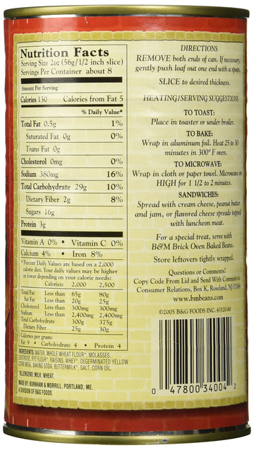 B & M Bread Brown Raisin, 16 Oz (Pack Of 2)