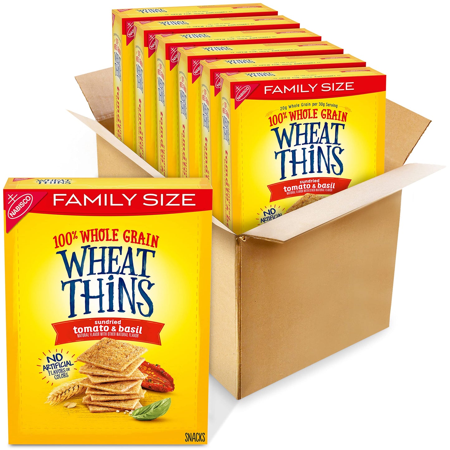 Wheat Thins Sundried Tomato & Basil Snacks, Whole Grain Wheat Crackers, Bulk Snack Crackers, Family Size, 6 -13 oz Boxes
