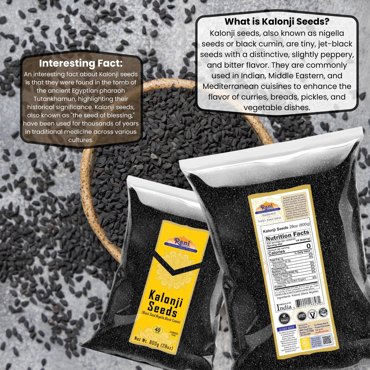 Rani Kalonji (Black Seed, Nigella Sativa, Black Cumin) Seeds 28Oz (800G) ~ All Natural | Gluten Friendly | Non-Gmo | Vegan | Ind