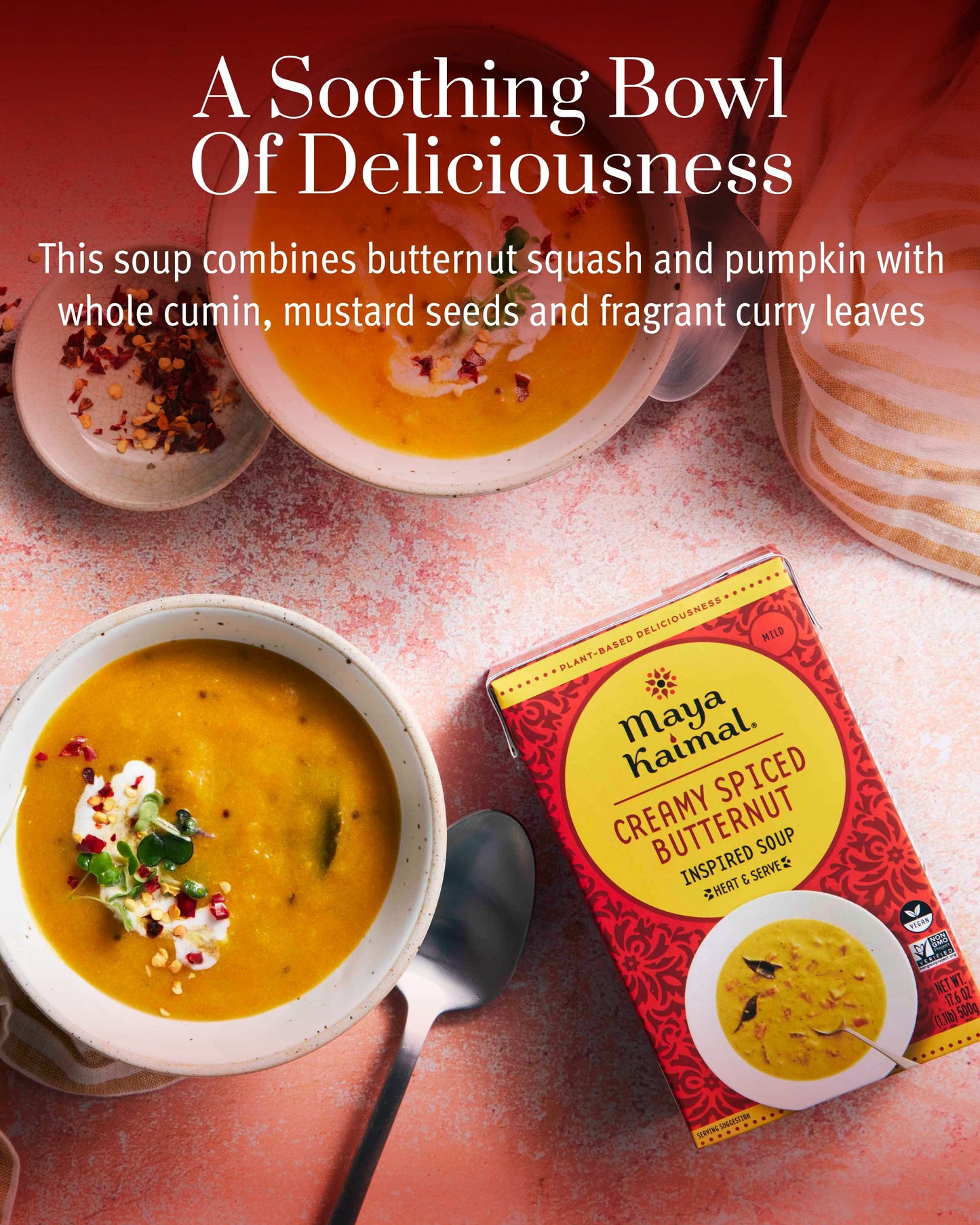 Maya Kaimal Foods Inspired Soup (17.6 Oz, Pack Of 4) - Creamy Spiced Butternut Squash Soup - Heat And Eat Meals - Vegan, Gluten-