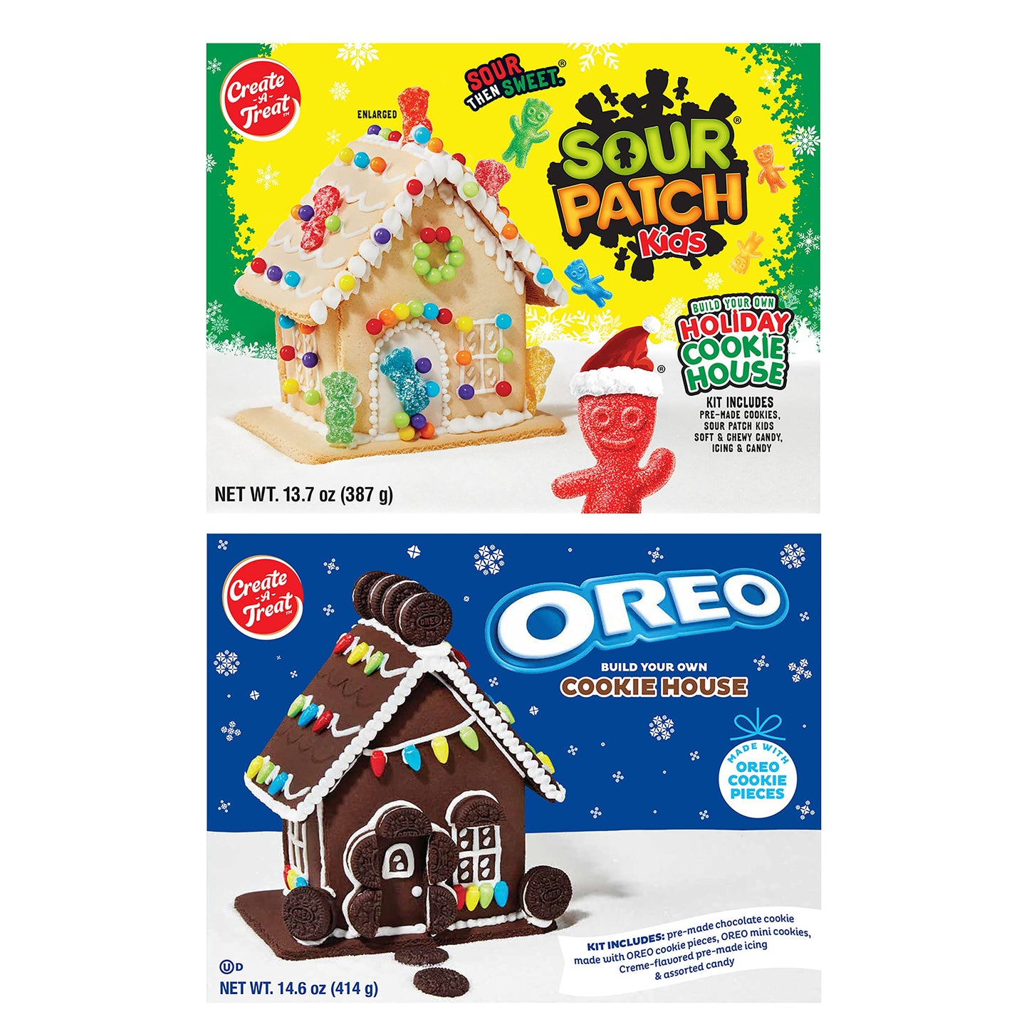 Create-A-Treat OREO and SOUR PATCH KIDS Holiday Cookie House Decorating Kits, 2 Pack Holiday Cookie Decorating Variety