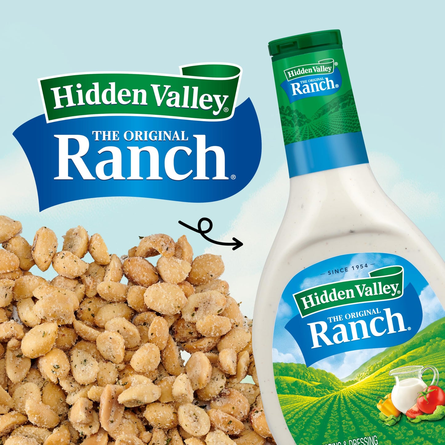 Snak Club Peanuts with Hidden Valley Ranch Seasoning, Gluten-Free Snack, 11 oz Resealable Bag