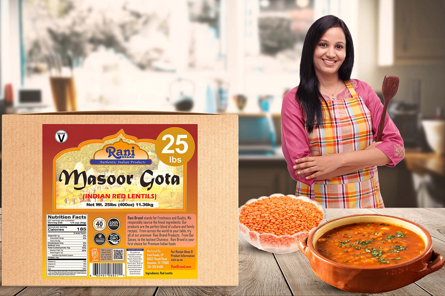 Rani Masoor Gota (Football) Indian Red Lentils Skinless 400Oz (25Lbs) 11.36Kg Bulk Box ~ All Natural | Gluten Friendly | Non-Gmo