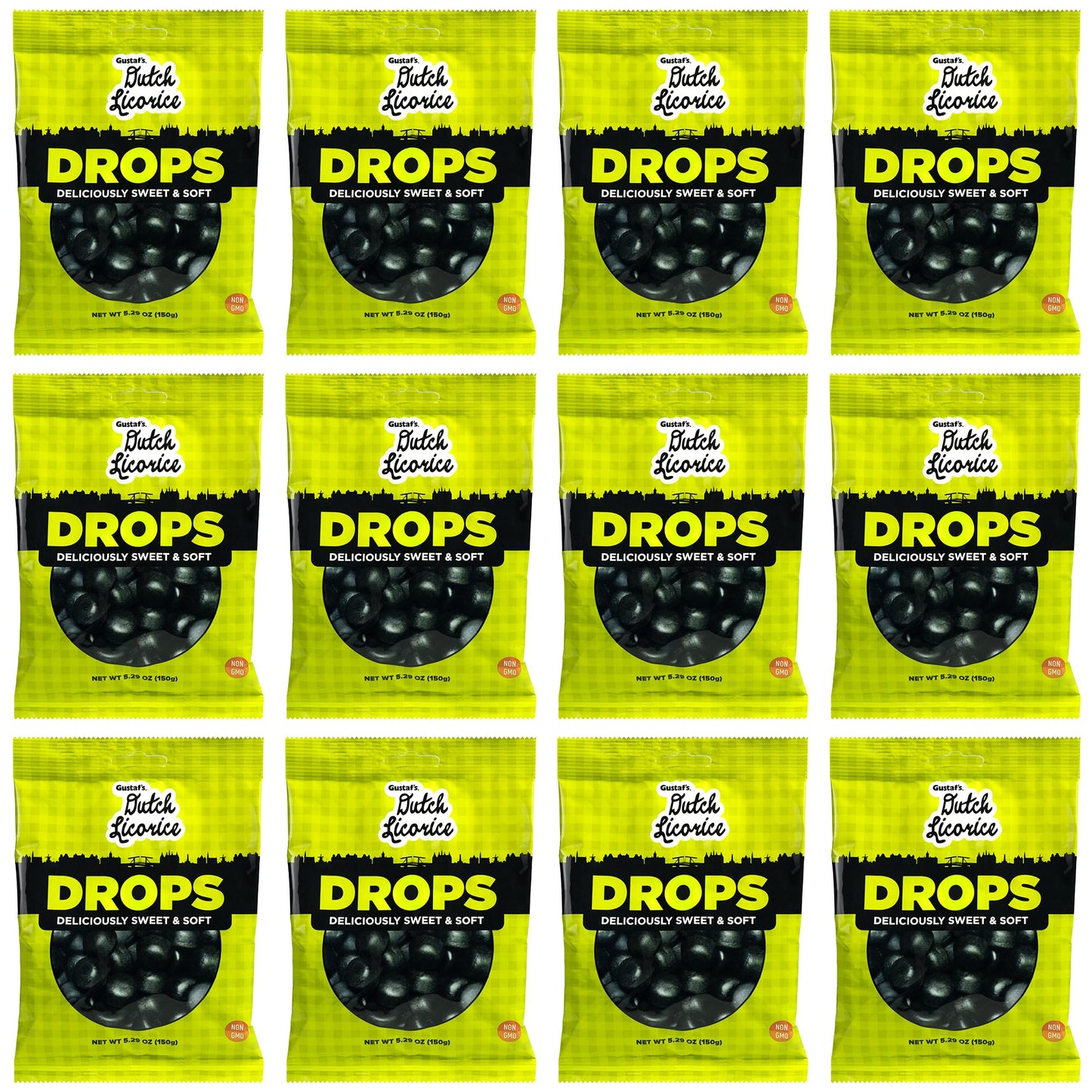 Gustafs Dutch Licorice Drops, 5.2-Ounce Bags, Pack of 12, Black