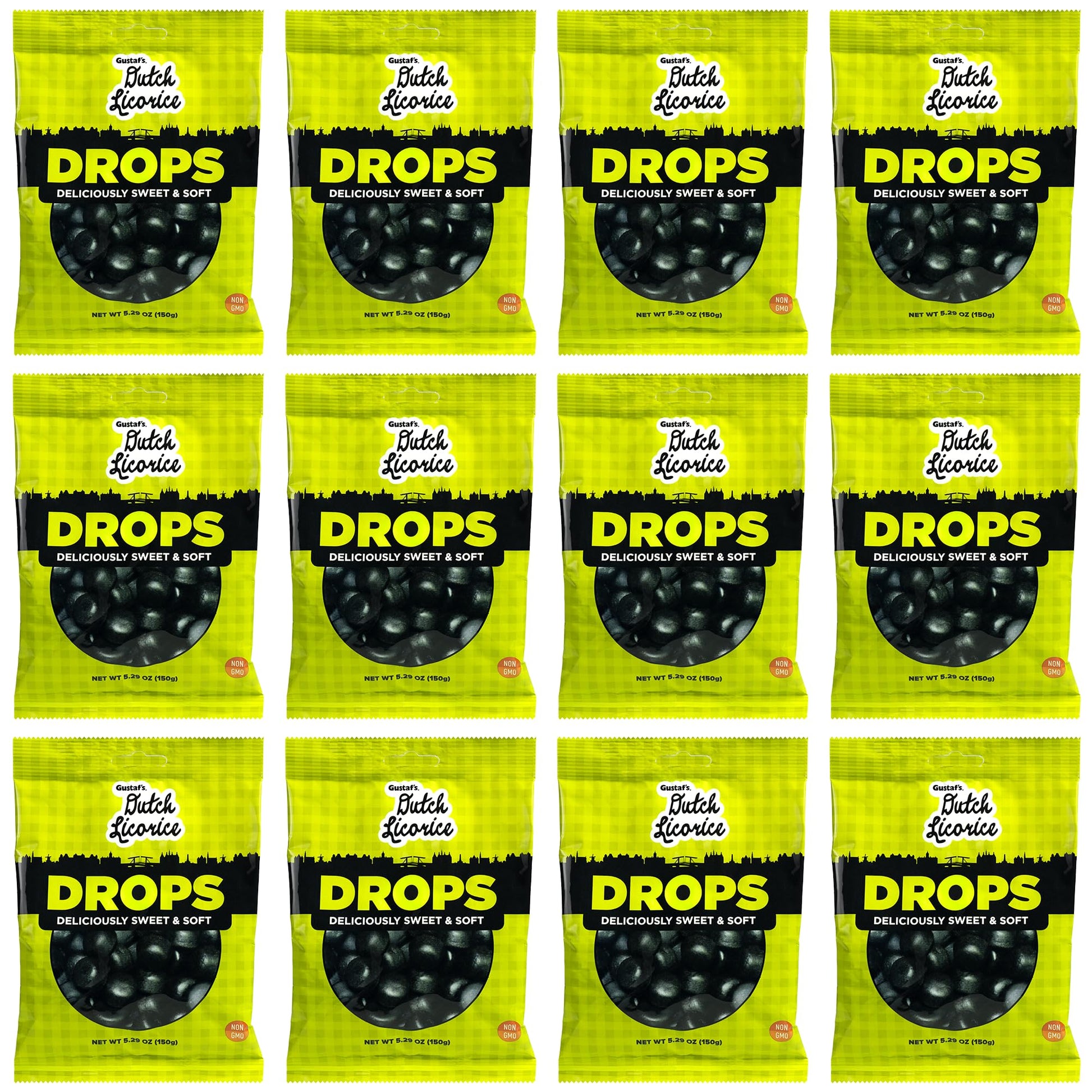 Gustafs Dutch Licorice Drops, 5.2-Ounce Bags, Pack of 12, Black