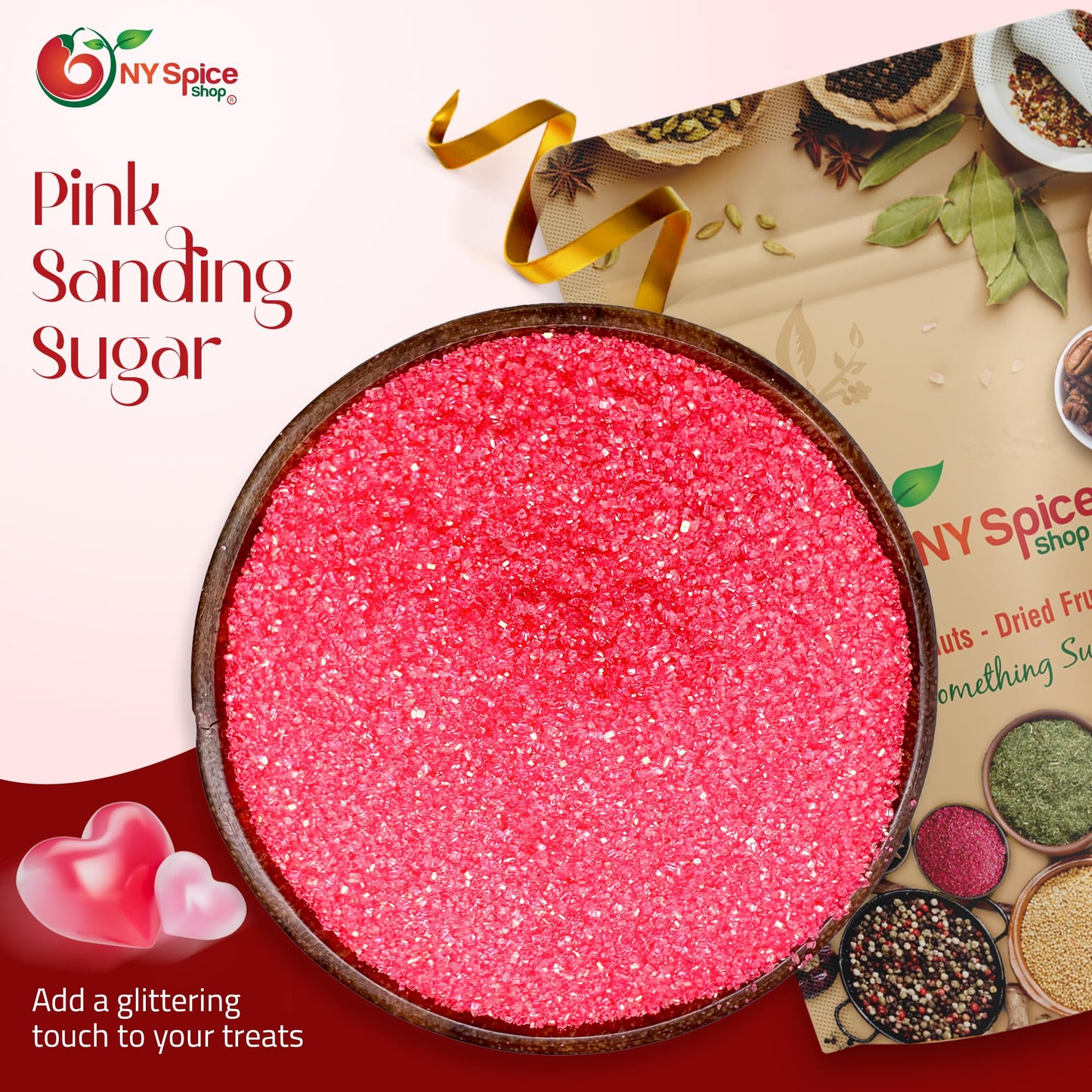 Ny Spice Shop Pink Sanding Sugar For Memorial Day - 3 Poundsweet Colorful Edible Sprinkles For Candy Dish - Chocolate Sprinkles