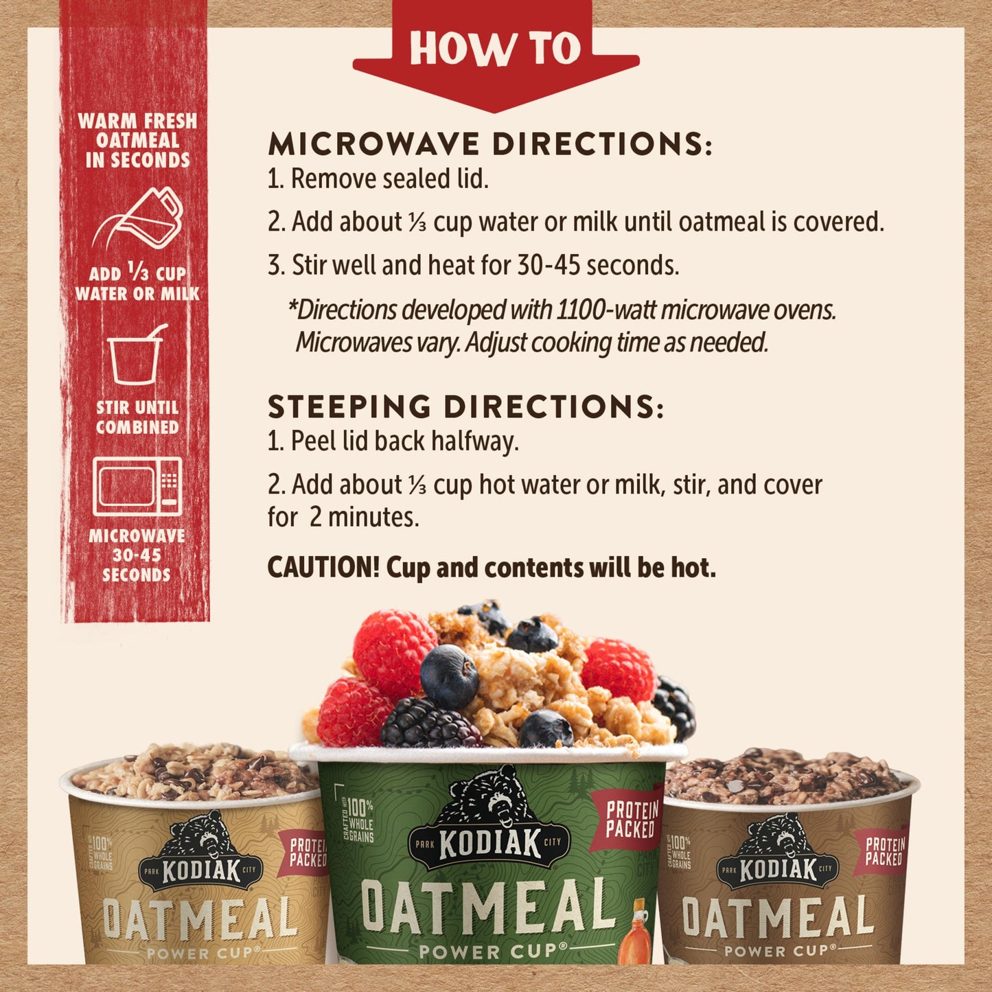 Kodiak Cakes Instant Oatmeal Cup Variety Pack: Peanut Butter Chocolate Chip, Maple & Brown Sugar, & Chocolate Chip