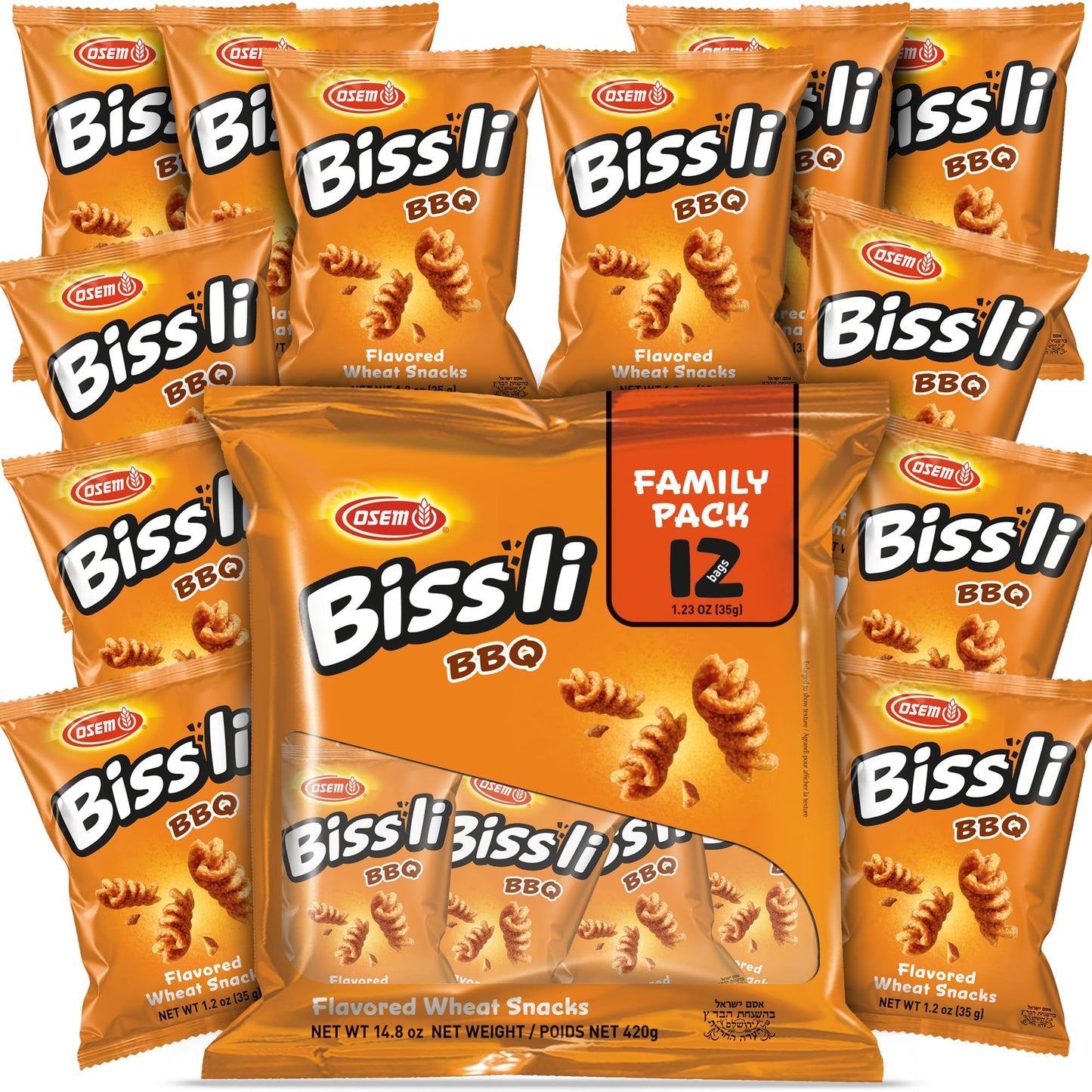 Osem Bissli Crunchy BBQ Wheat Snack, Kosher, 1.23oz Bags (Pack of 12)