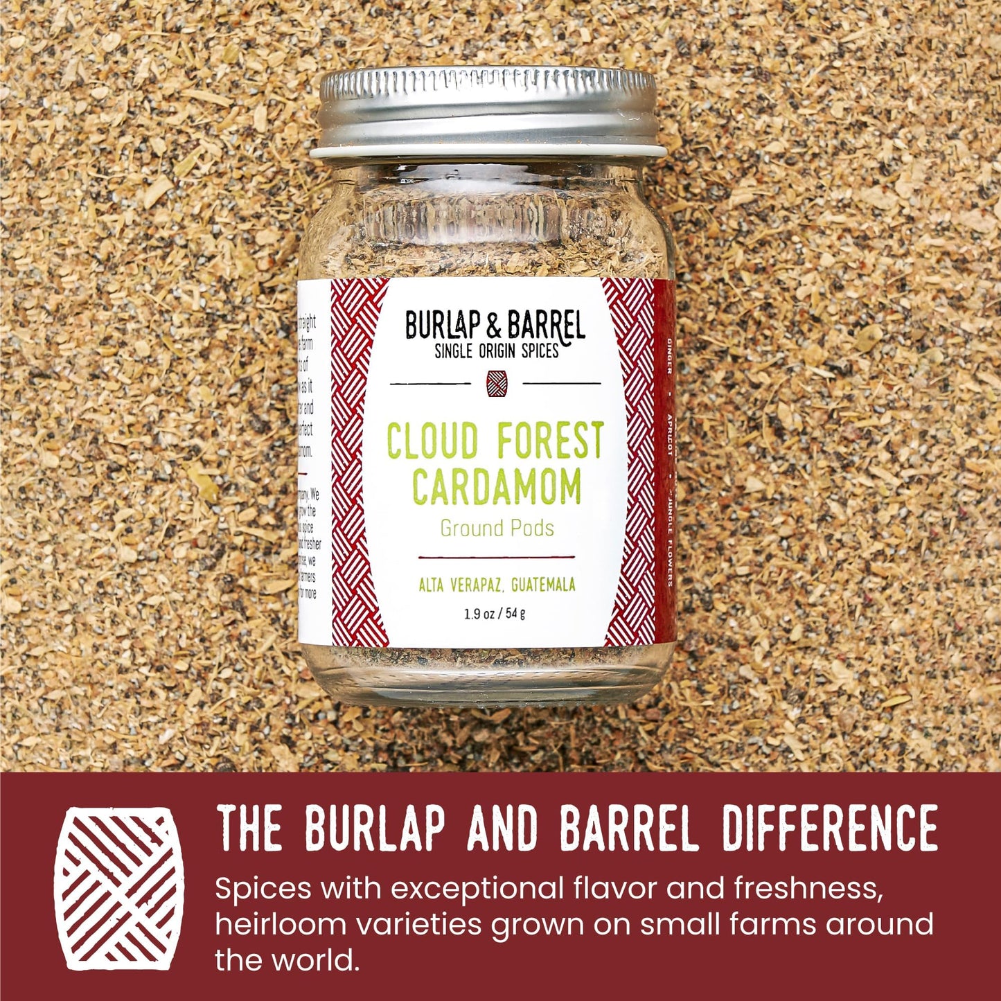 Burlap & Barrel Cardamom Pods - Sweet & Tart Flavor Notes - 1.9oz Glass Jar