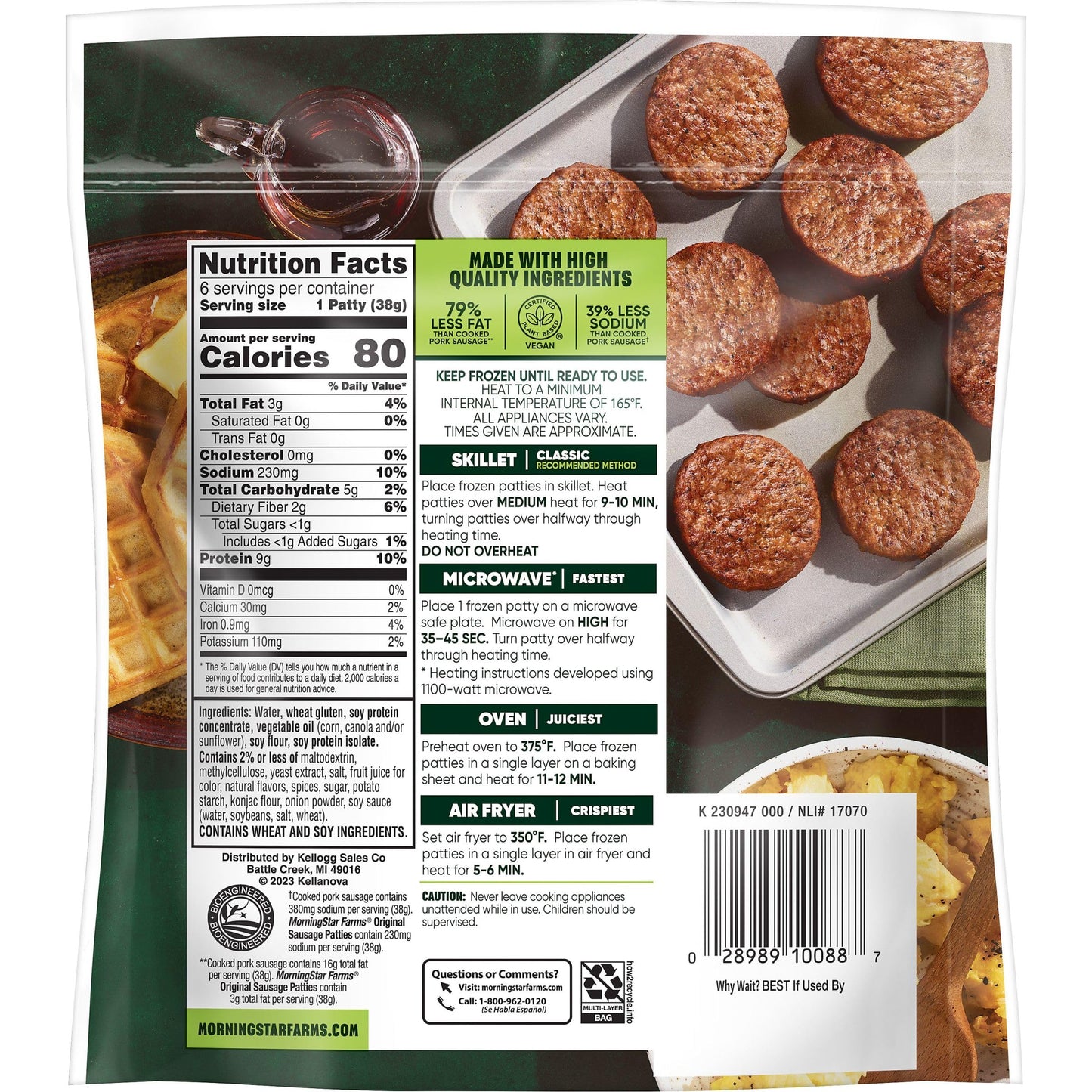 MorningStar Farms Plant Based Sausage Patties, Vegan Meat (6 Count)