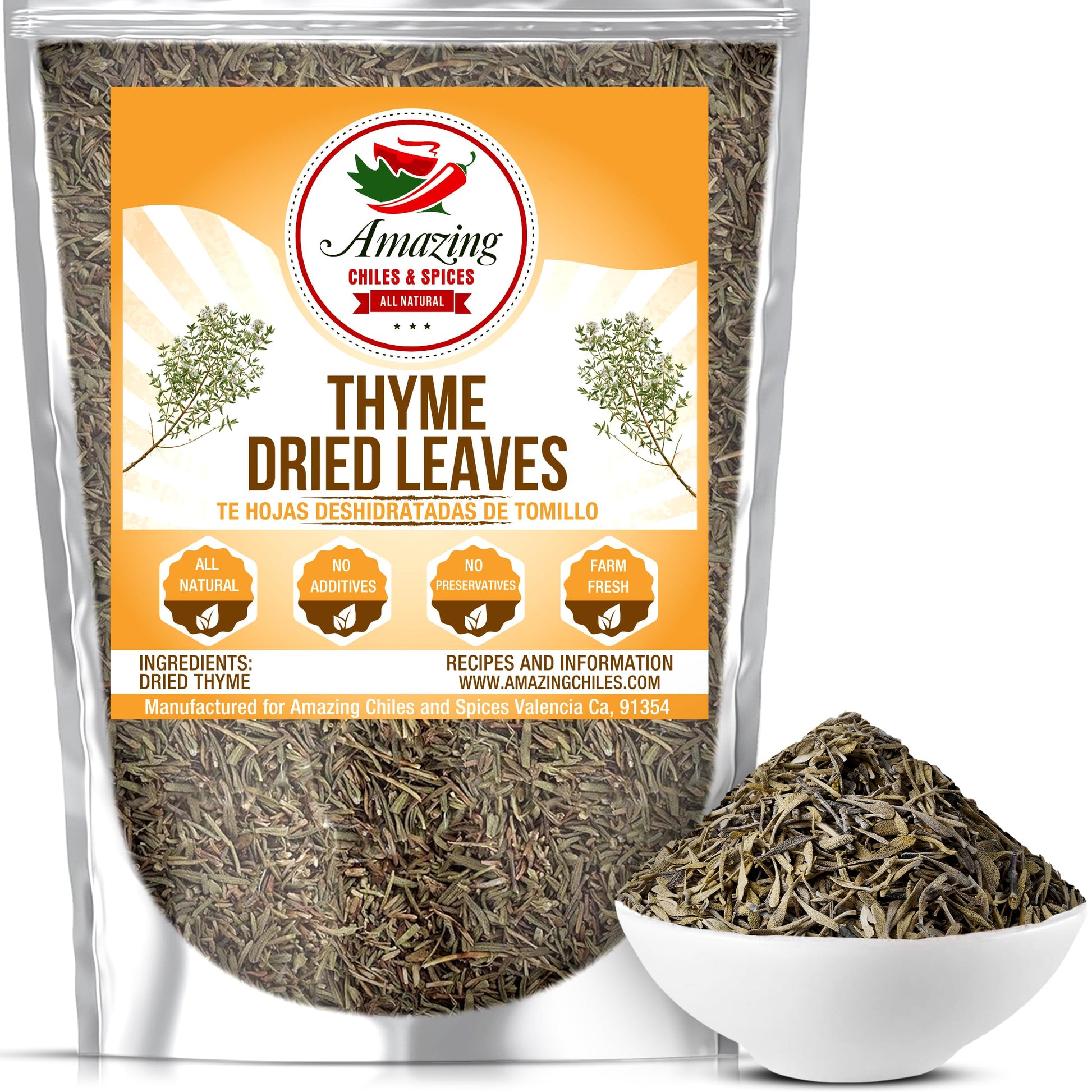 Dried Thyme Leaves, 4 oz. Bag, Natural Herbs and Spices for Pastas, Soups, Oils, Dips, and Vegetables, Farm Fresh and Vegan, Ric