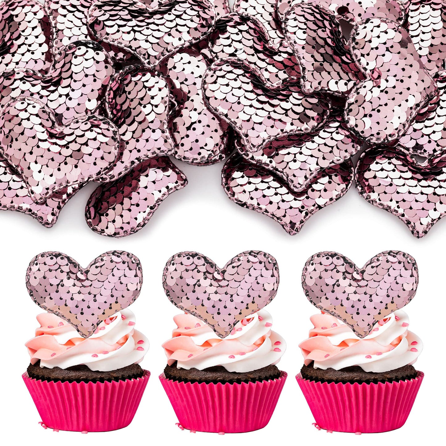 24Pcs Valentines Day Heart Cupcake Toppers Pink Valentines Day Cupcake Picks Decorations For Valentine'S Day Theme Wedding Engag