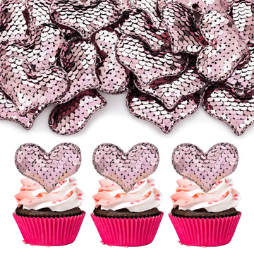 24Pcs Valentines Day Heart Cupcake Toppers Pink Valentines Day Cupcake Picks Decorations For Valentine'S Day Theme Wedding Engag