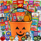 Halloween Candy Pumpkin Bucket Gift (50Ct) Snacks Box Basket Candies Kids Children Mature-Themeds Cookies Food Variety Pack Bundle Mixed Bulk Sampler Girls Boys Guys Men Women Boyfriend Girlfriend College Student