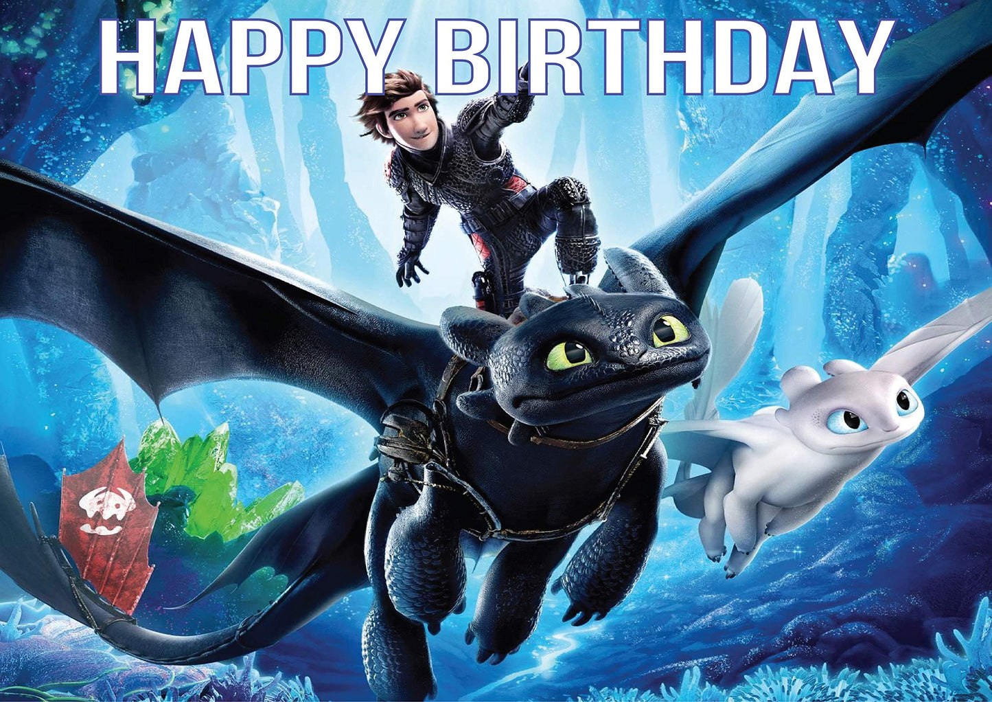 8.3 Inch Dragon Adventure Inspired Cake Topper - Square Edible Birthday Cake Decorations  Happy Birthday Cake