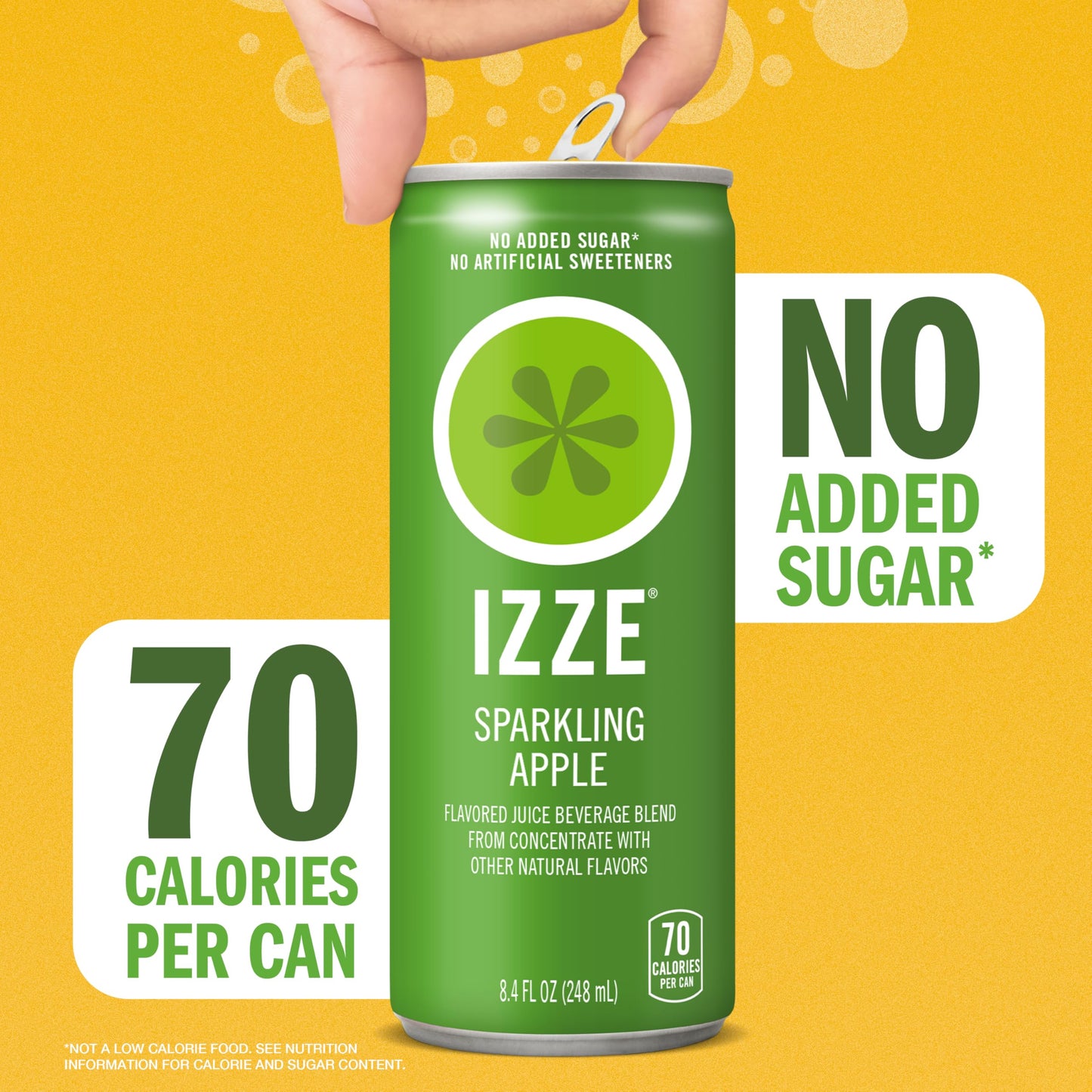 IZZE Sparkling Juice Beverage Blend, Apple, No Sugar Added, 8.4 FL OZ, 6 Cans