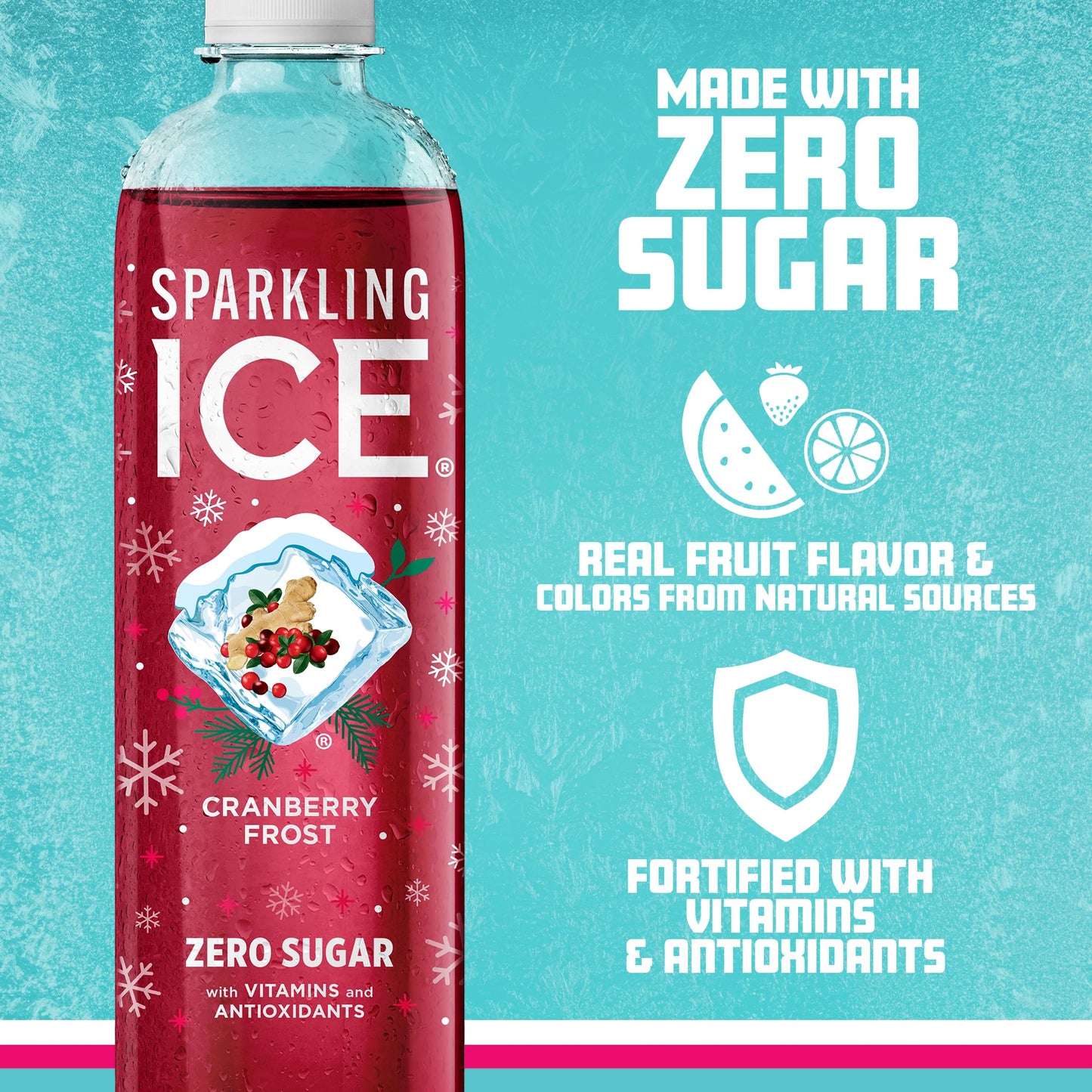 Sparkling Ice, Cranberry Frost Sparkling Water, Zero Sugar Flavored Water, with Vitamins and Antioxidants, Low Calorie Beverage,