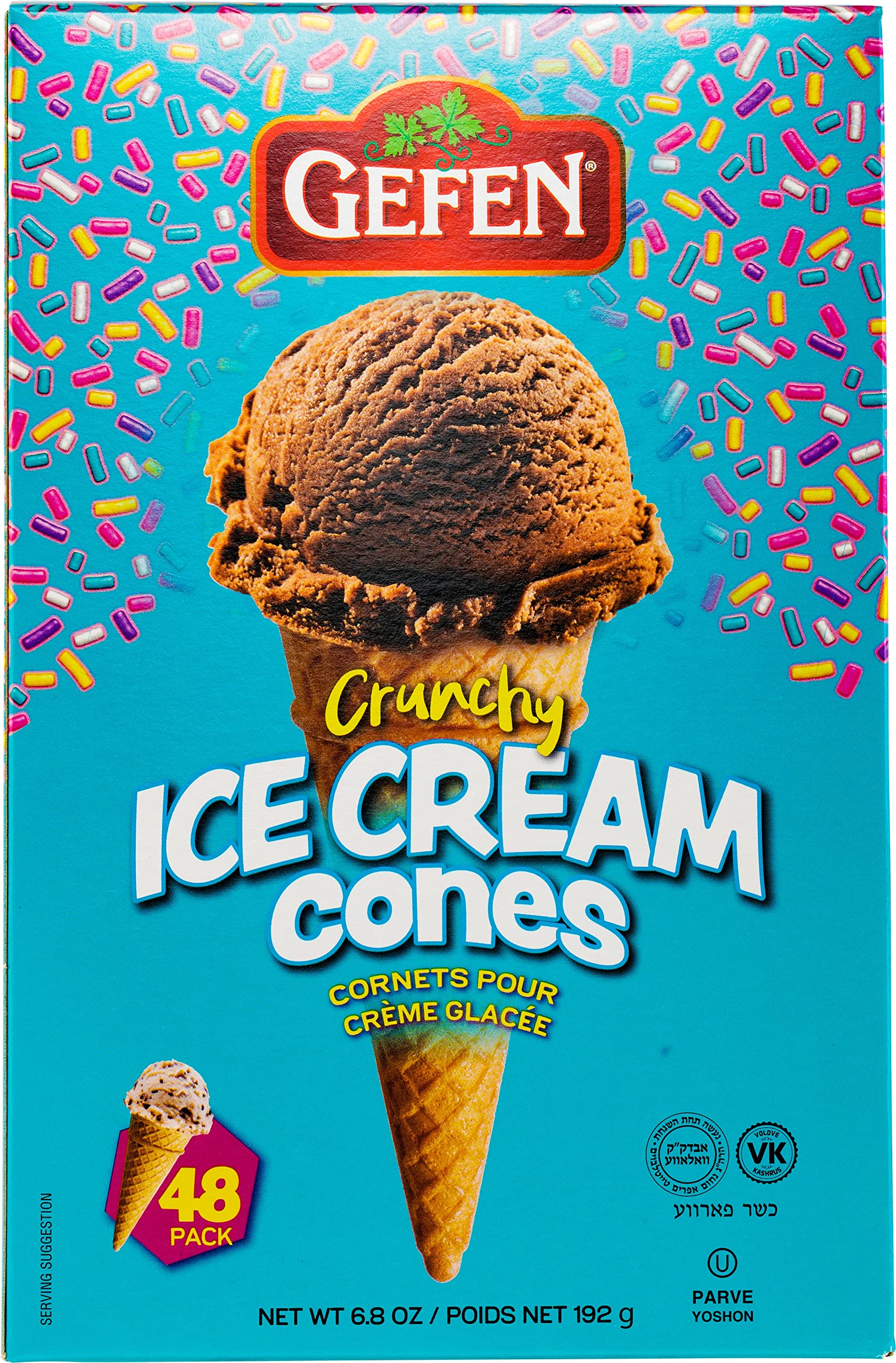 Gefen Ice Cream Cones, 48 CT | Crunchy & Delicious | No Sugar | Great for Parties | Kosher