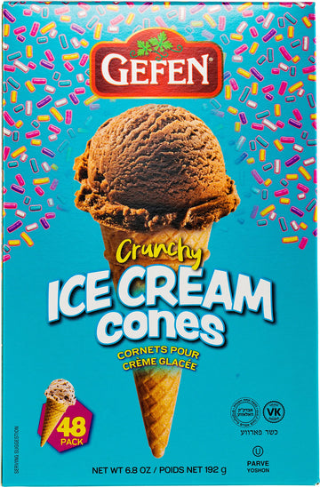 Gefen Ice Cream Cones, 48 CT | Crunchy & Delicious | No Sugar | Great for Parties | Kosher