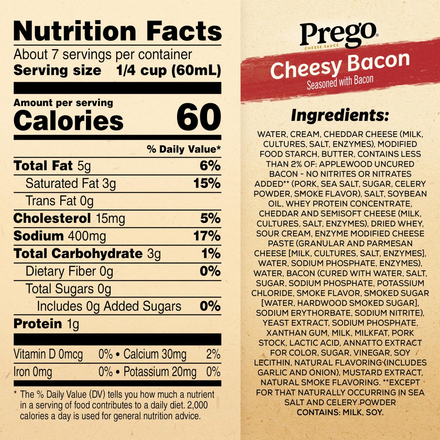 Prego Cheesy Bacon Cheddar Cheese Sauce, 14.5 Oz Jar