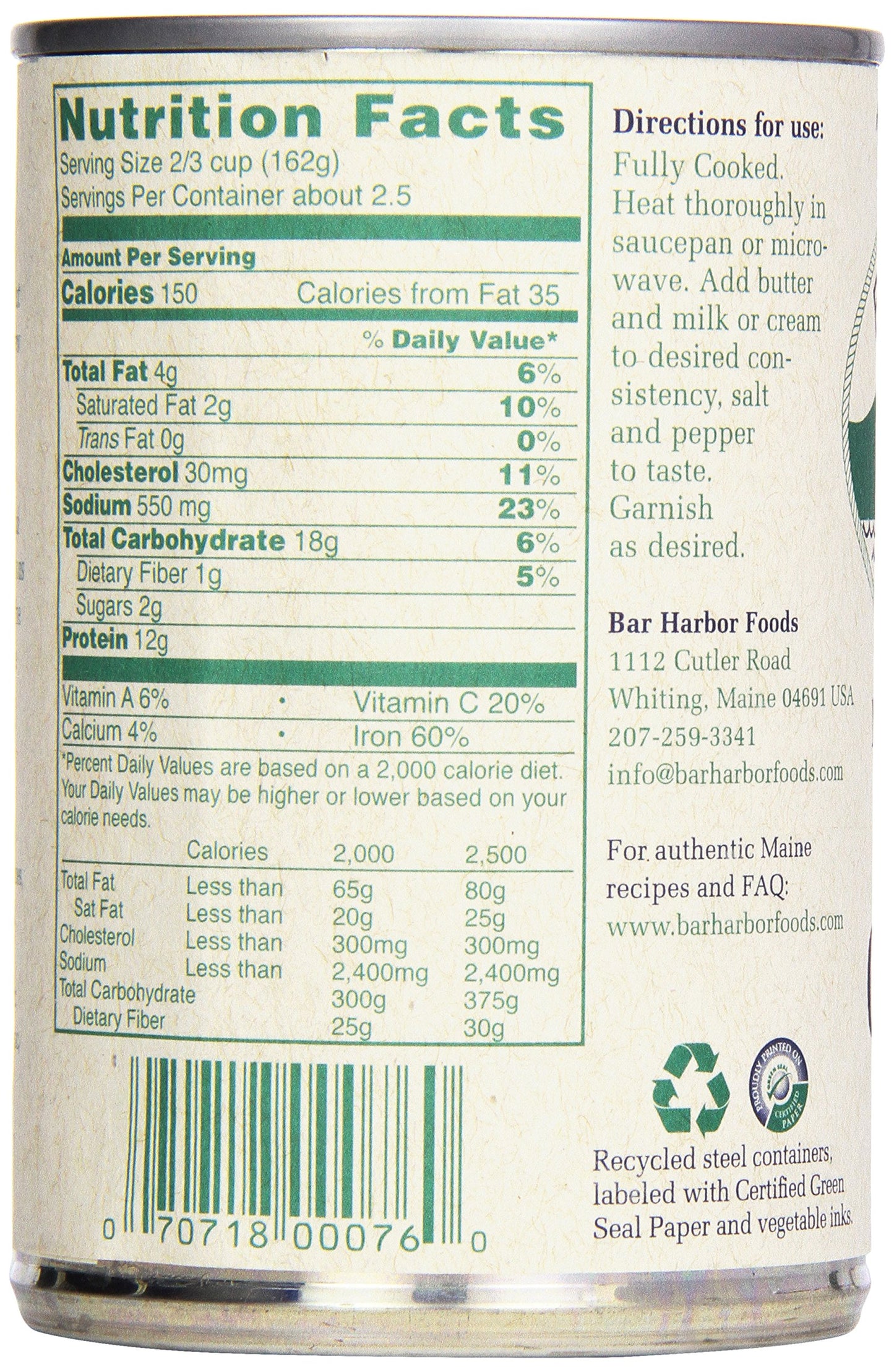 Bar Harbor Chowder, All Natural New England Clam, Cans - 15 Ounce