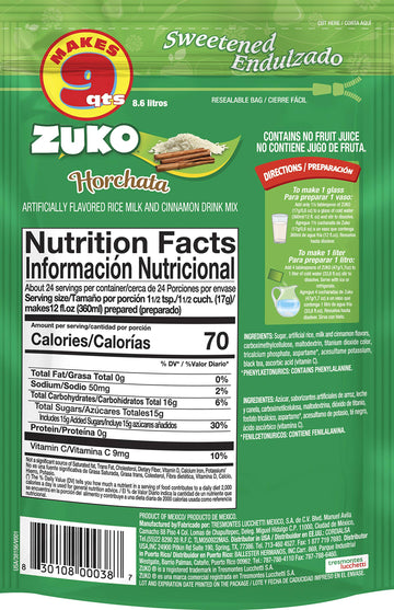 Zuko Horchata Instant Powder Drink | Family Pack | No Sugar Needed | Vitamin C | 14.1 Ounce (Pack of 2)