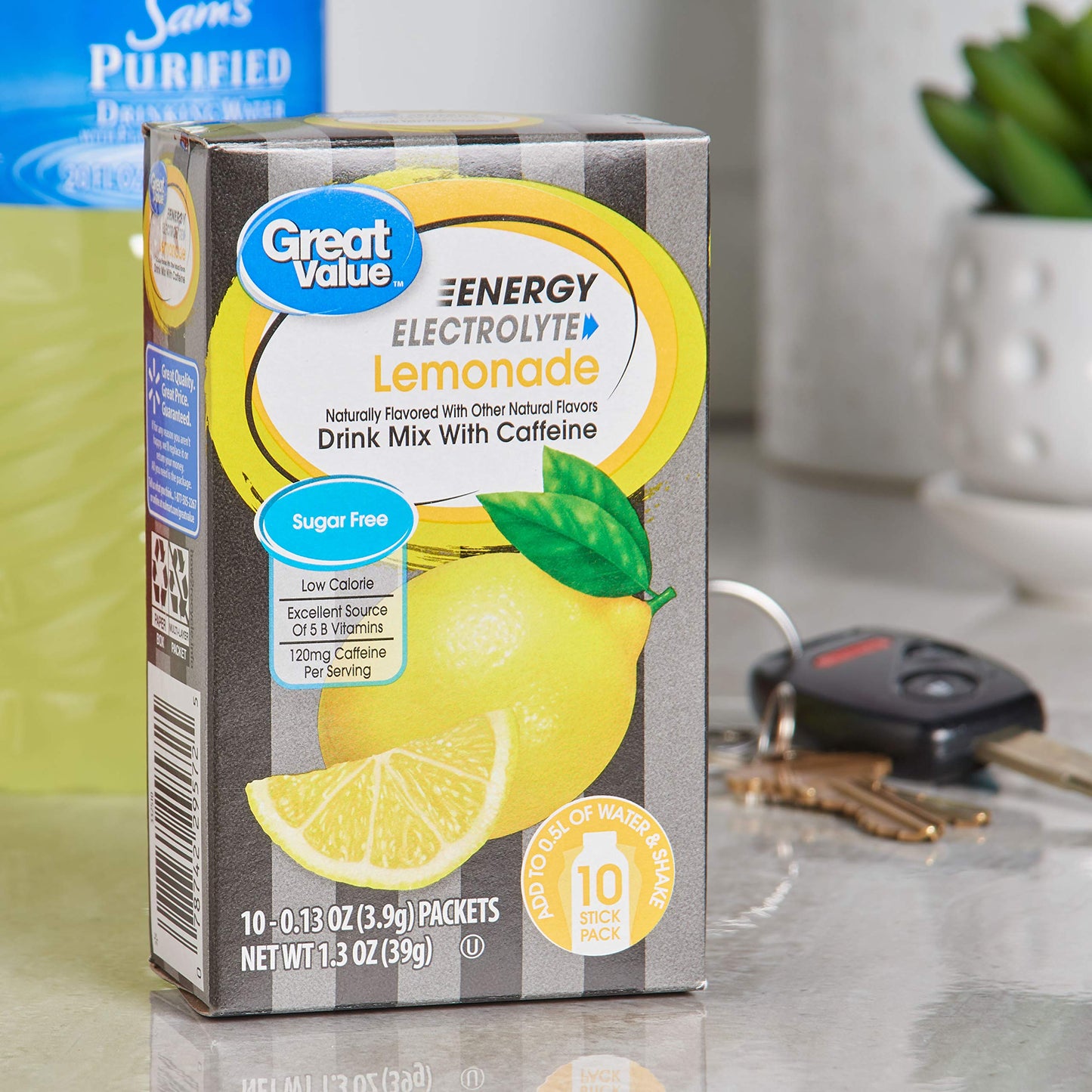 Great Value Lemonade Drink Mix, Sugar Free, Low Calorie, Electrolyte, 0.13 Ounce (Pack of 60)