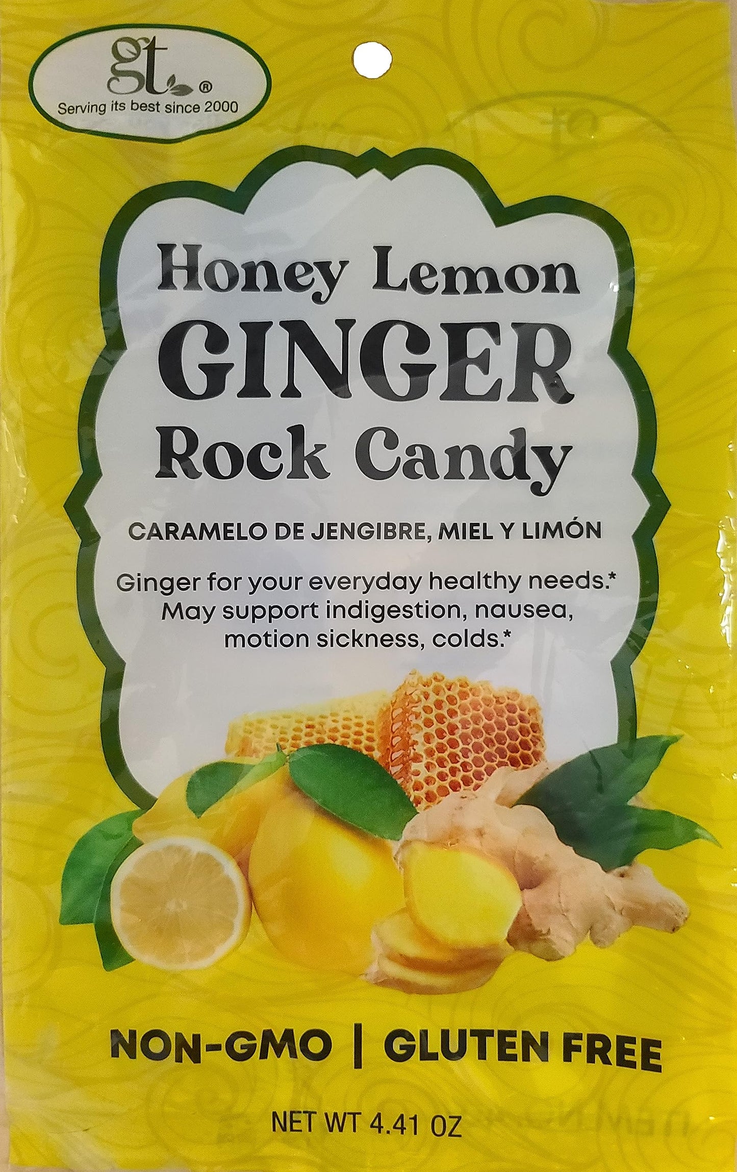 Gt Honey Lemon Ginger Rock Candy, 4.41 Ounce Bag, 1 Pack