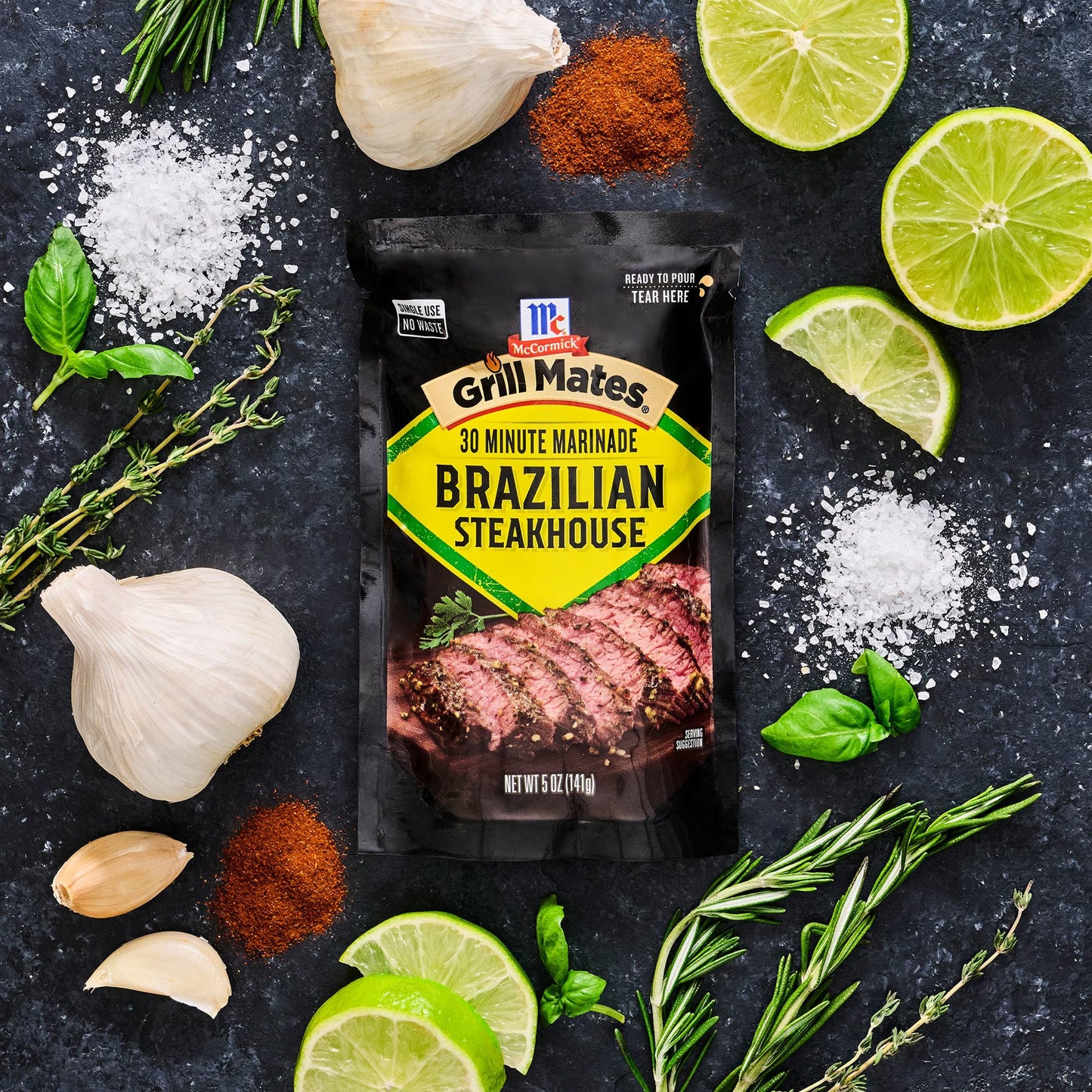 McCormick Grill Mates Marinade, Brazilian Steakhouse, 30 Minute Liquid Marinade, Single Use Pouch, No Waste, Exciting Brazilian-