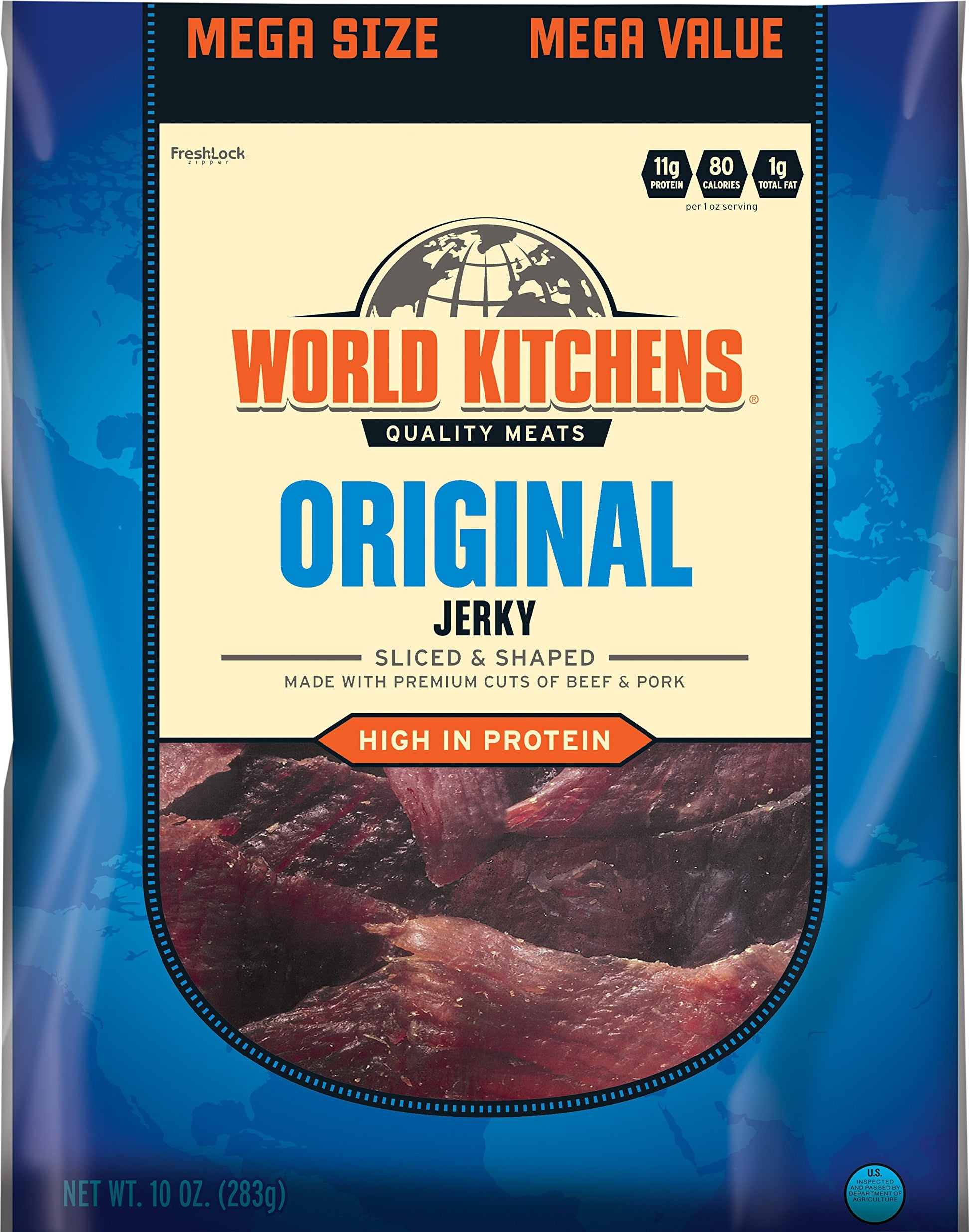 World Kitchens Jerky Original, 10 Ounce - Savory Snack, High Protein, No Artificial Ingredients