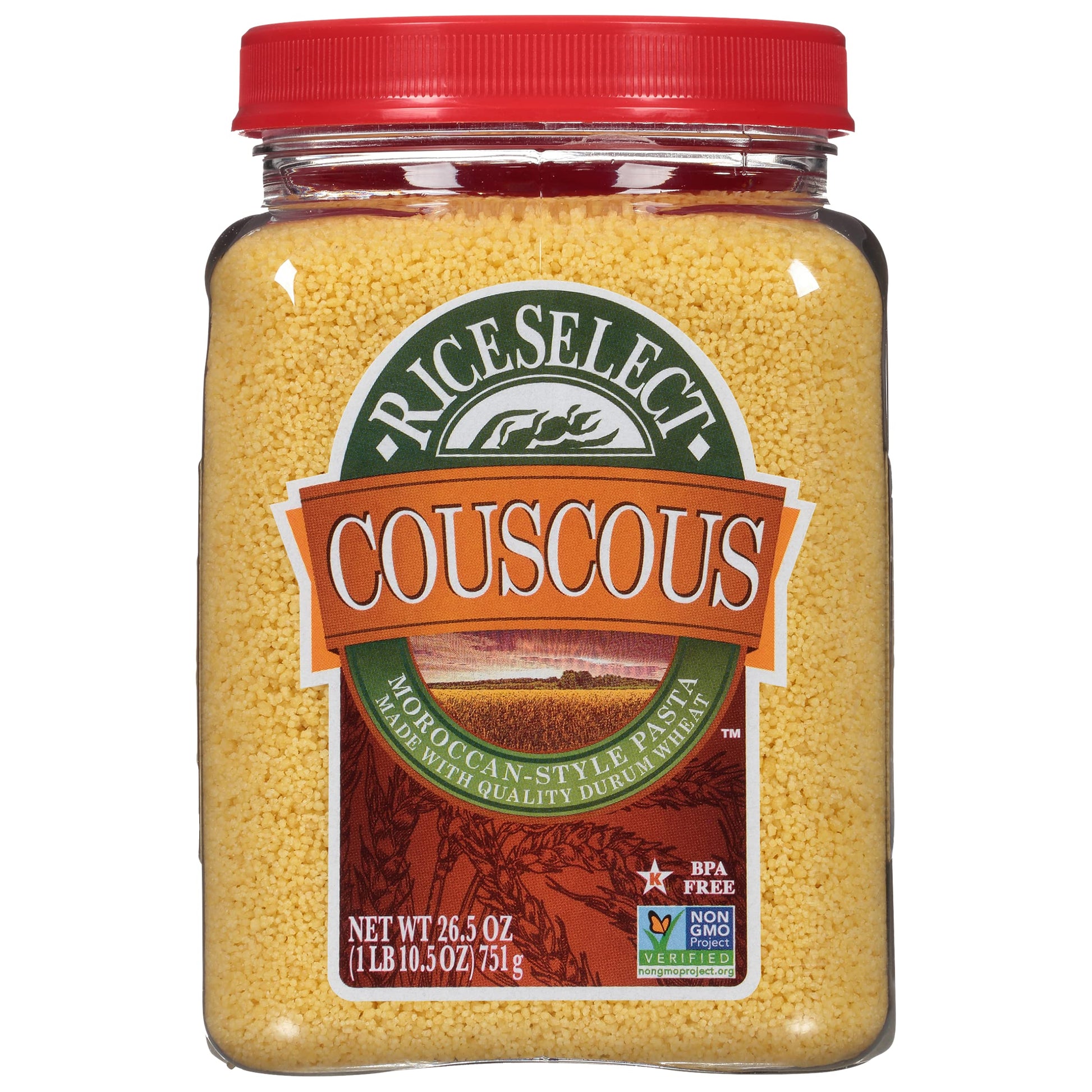 Riceselect Couscous, Moroccan-Style Wheat Couscous Pasta, Non-Gmo, 26.5-Ounce Jar, (Pack Of 1)