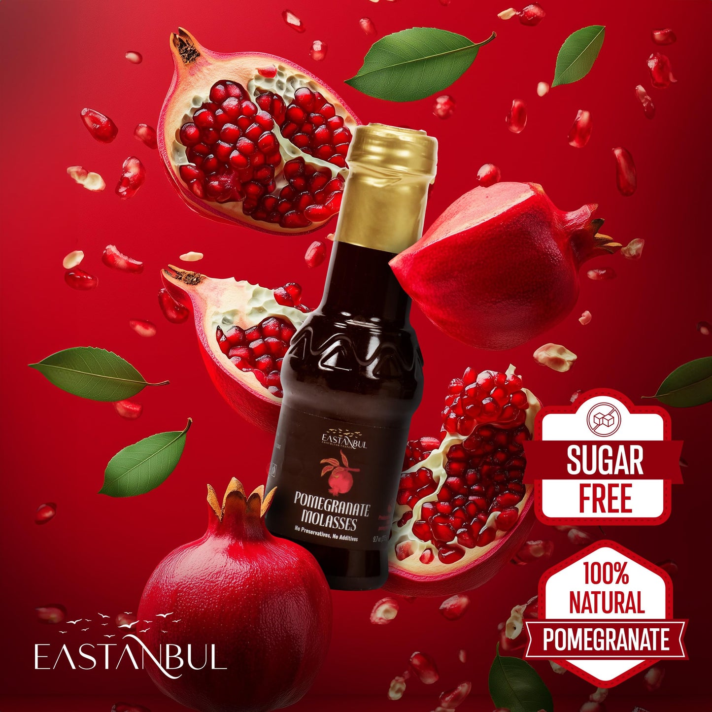 Eastanbul Pomegranate Molasses  9.7oz  No Added Sugar  Mediterranean Pomegranate Syrup  Nar Eksisi Sweet and Sour Sauce  100% Natural  Concentrate  Vegan Sauce  Paste  Salad Dressing  No Additives
